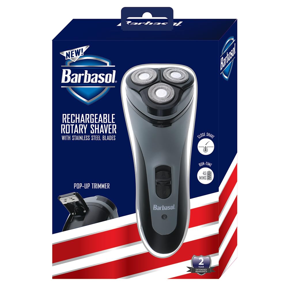 XTREME Barbasol shaver battery life highlighting 45-minute run-time.