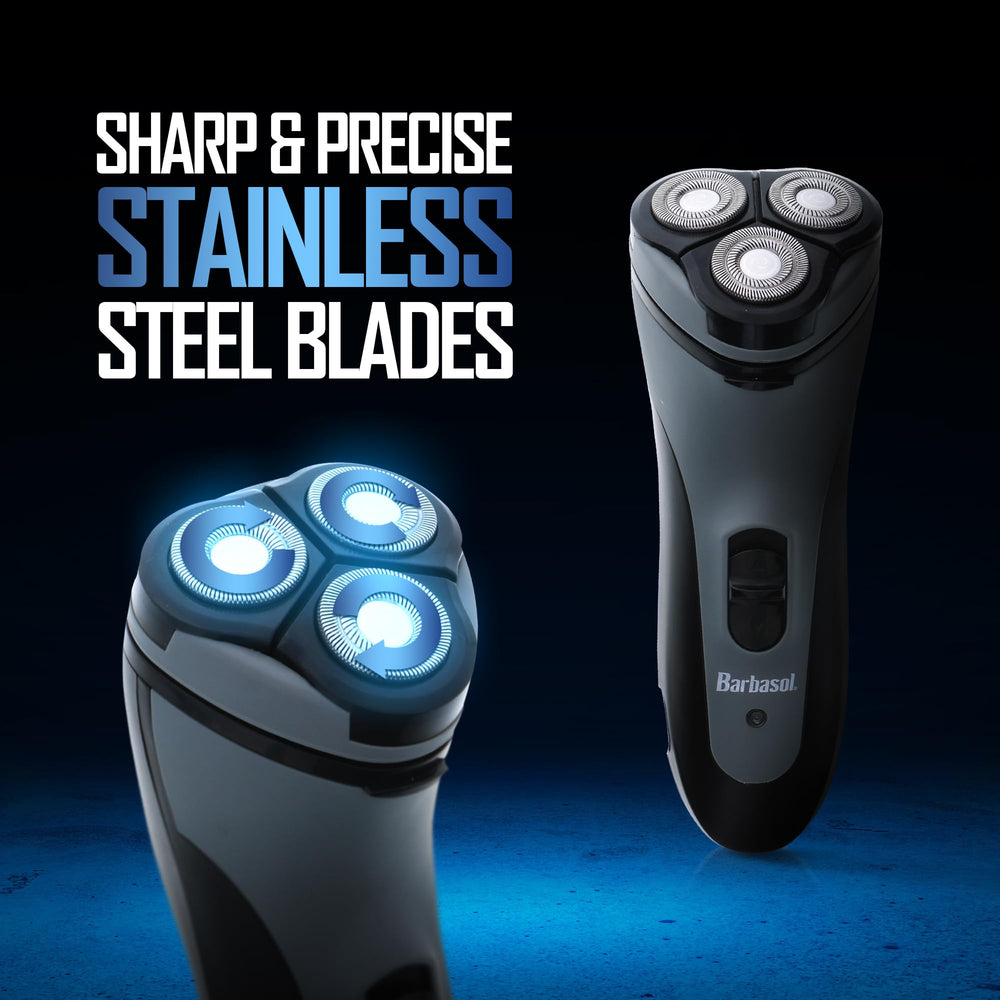 XTREME Barbasol rotary shaver cordless use enables grooming anywhere.