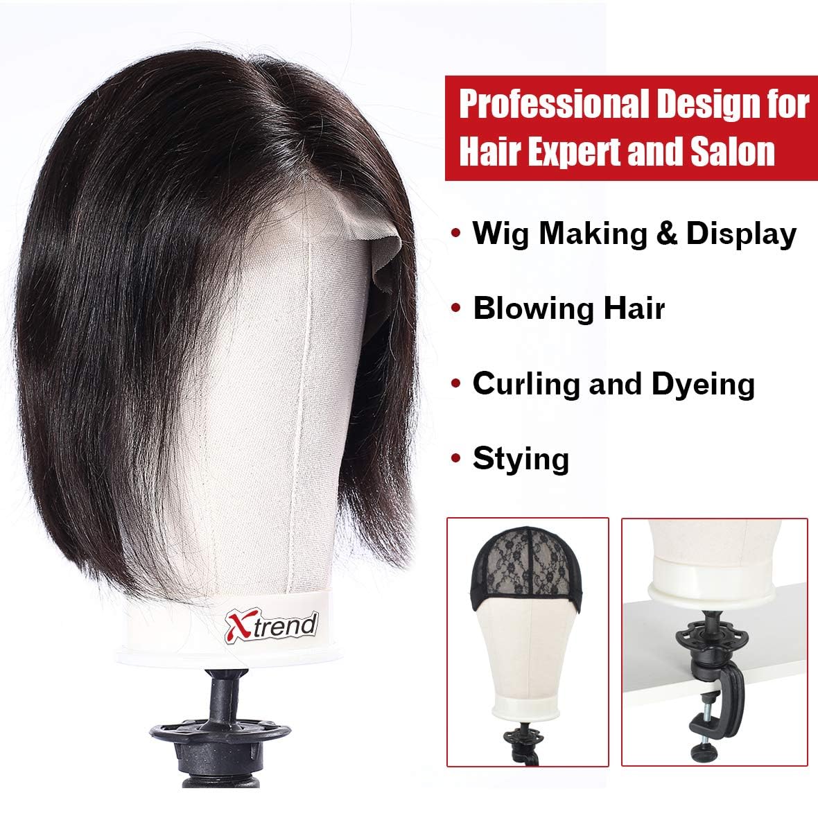 XTREND pin-friendly canvas cover holds wigs securely during styling.