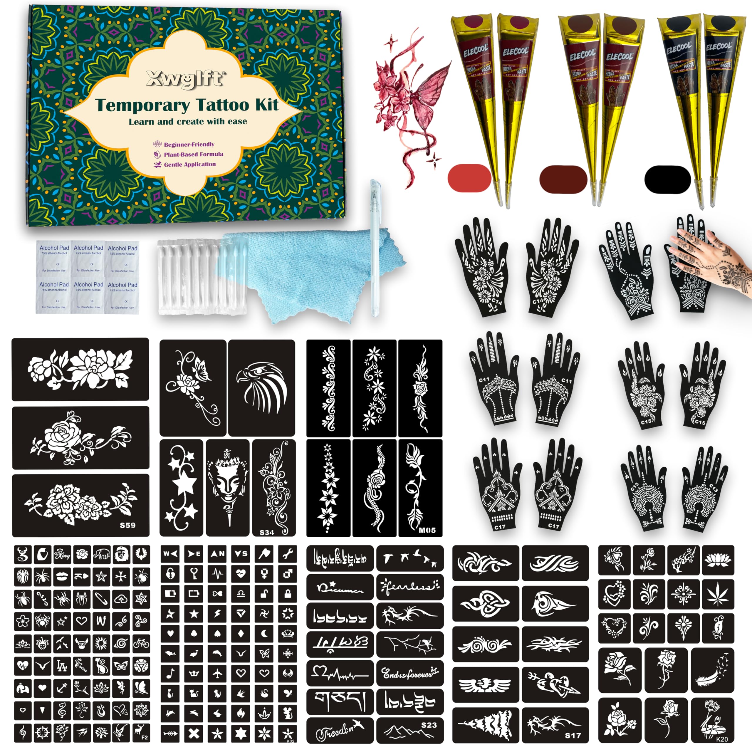 XWGLFT tattoo stencil sheets with 191 designs for quick, creative temporary body art.