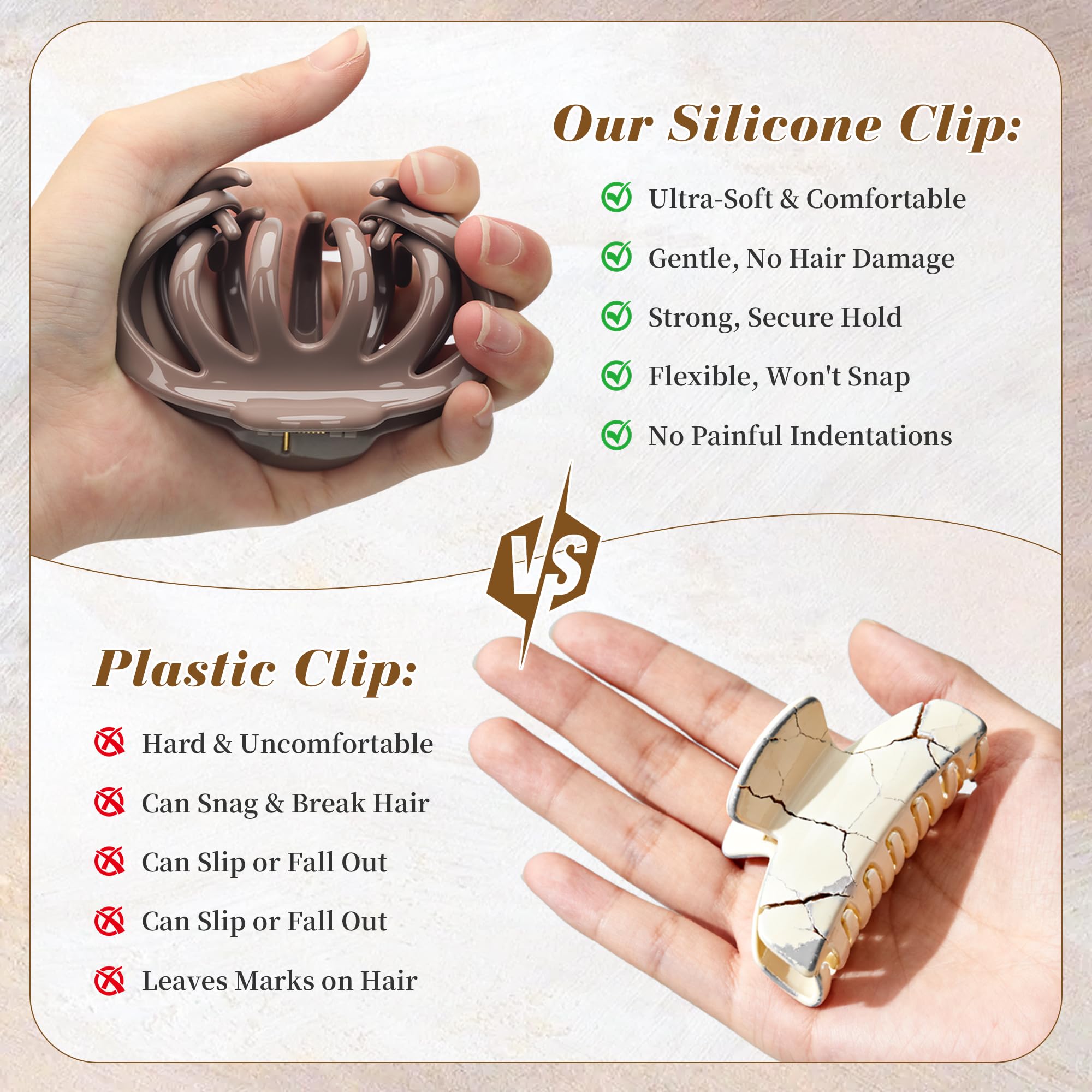 Xyntara soft flexible cozy clip design highlights gentle, snag-free styling.