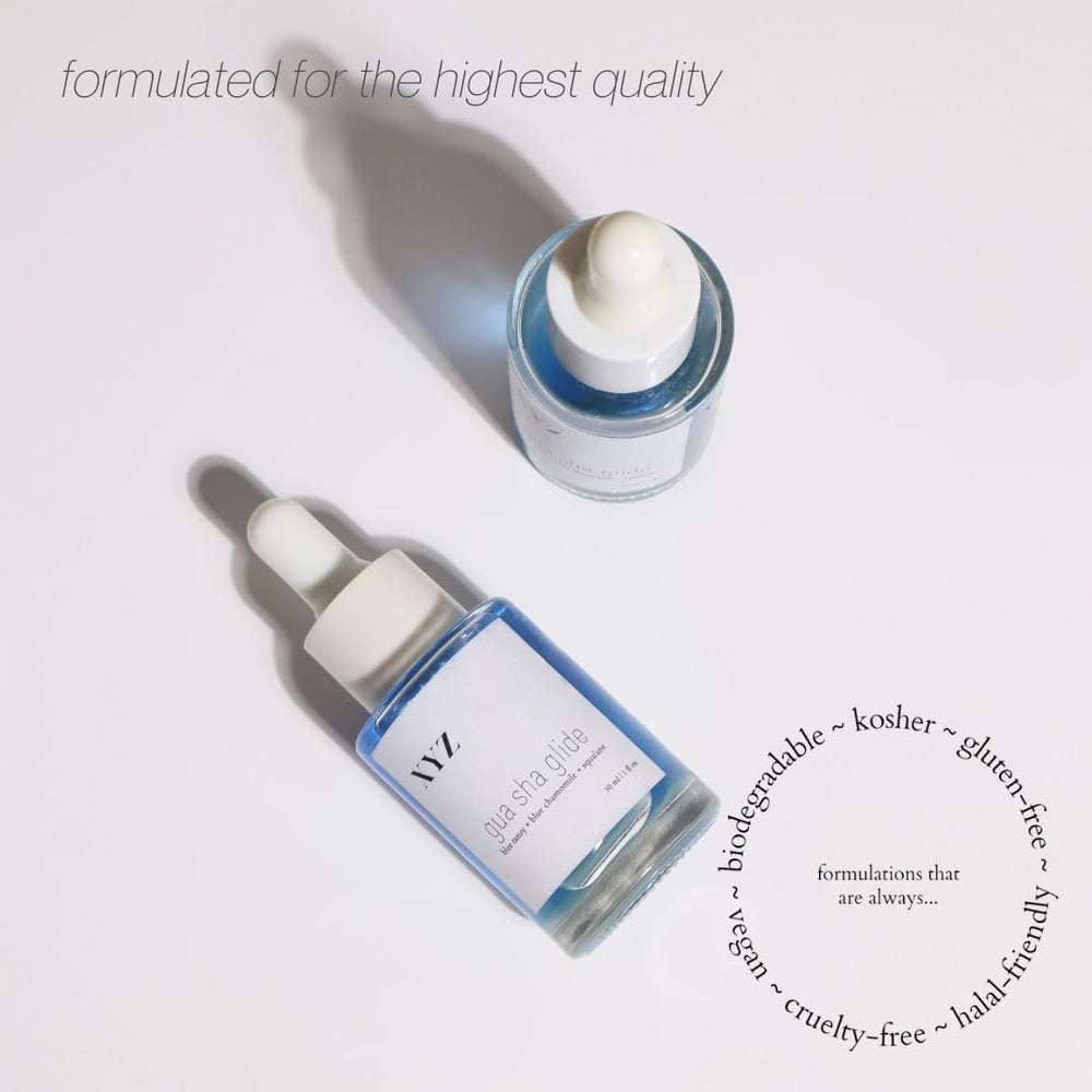 XYZ Skin Gua Sha Glide USA-made ingredients label and packaging