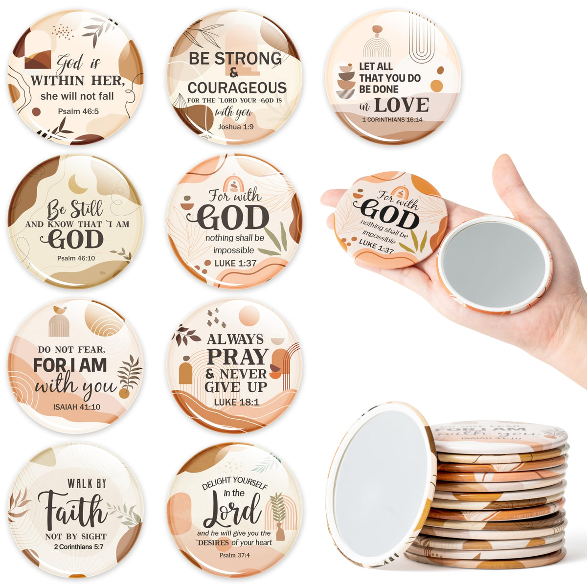 Y1tvei boho Bible verse compact mirror set with assorted designs for daily inspiration.