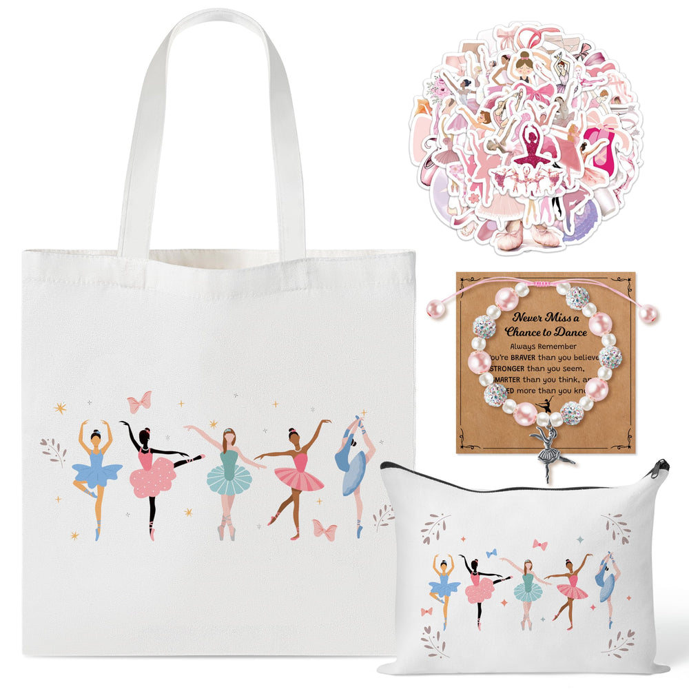 Y1tvei cute ballerina canvas tote front view shows spacious storage for recital essentials.