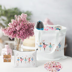 Y1tvei cute ballerina canvas tote interior view highlights roomy capacity for books and supplies.