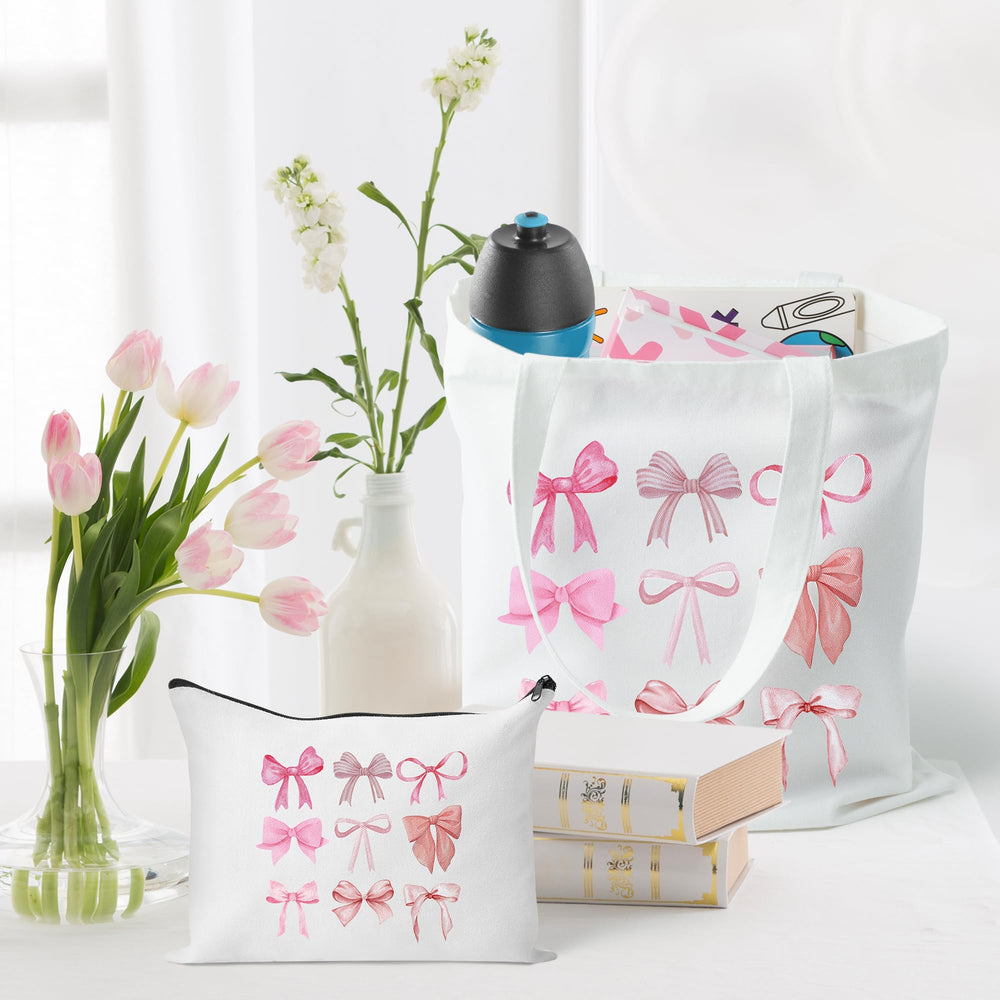 Y1tvei pink bows cosmetic pouch keeps makeup organized while traveling