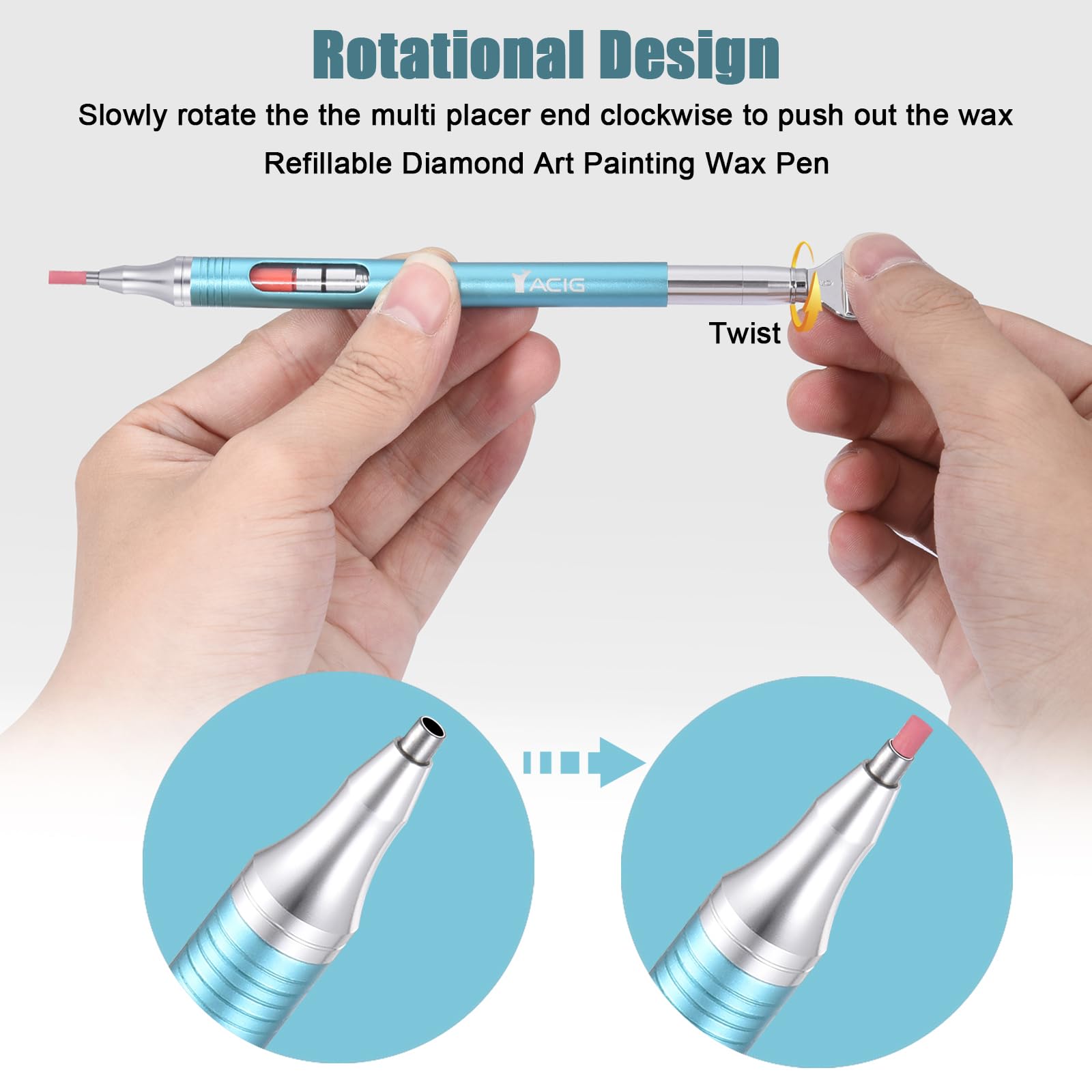 Yacig diamond art pen multi-placer tip closeup enables efficient gem placement