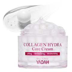 YADAH Collagen Hydra Core Cream jar closeup shows rich texture for deep hydration.