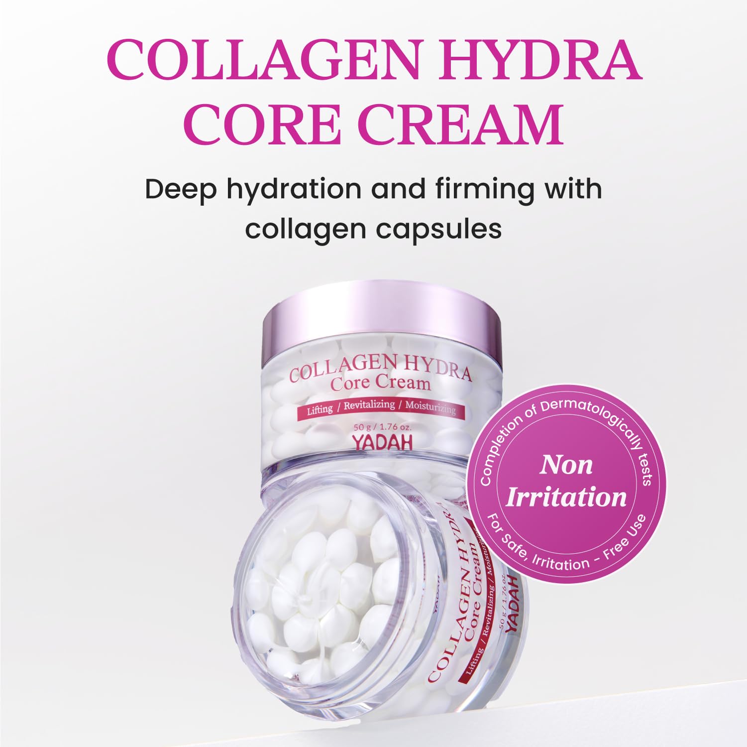 YADAH Collagen Hydra Core Cream texture swatch demonstrates smooth application and nourishment.