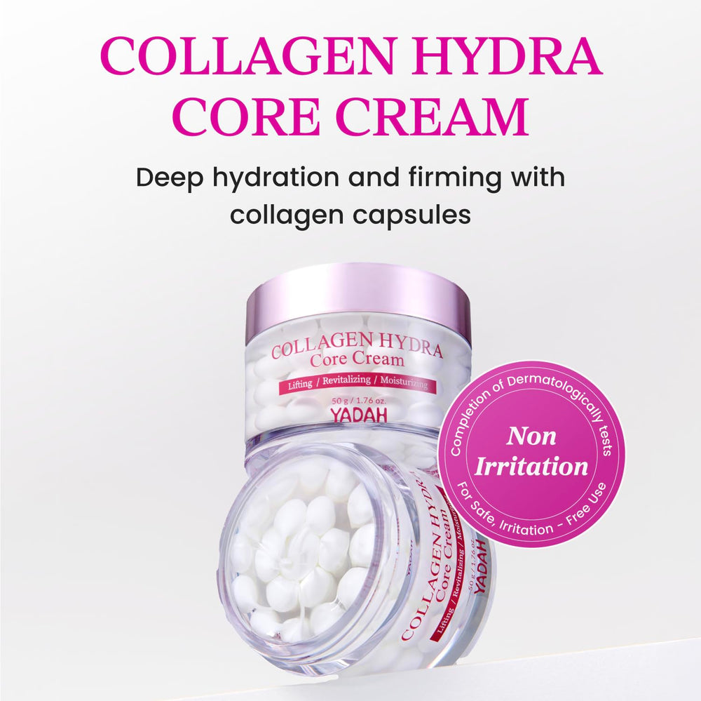 YADAH Collagen Hydra Core Cream texture swatch demonstrates smooth application and nourishment.