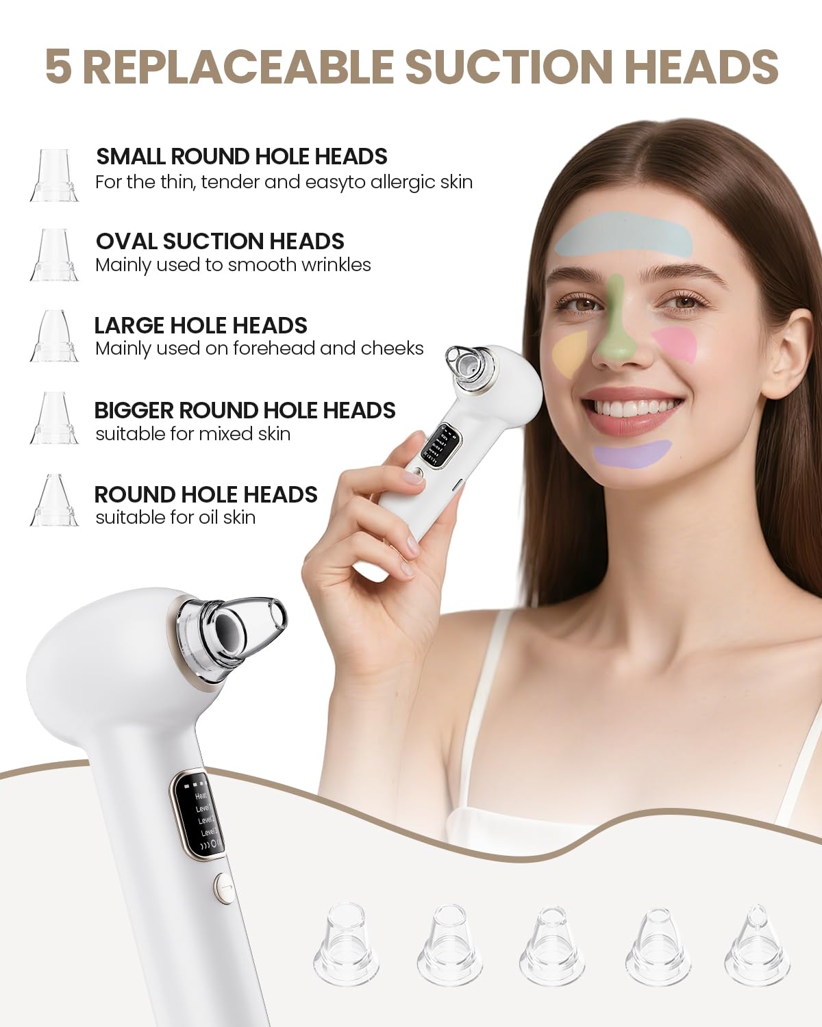 YAGETU Pore Vacuum Kit five probes arranged for different facial areas.