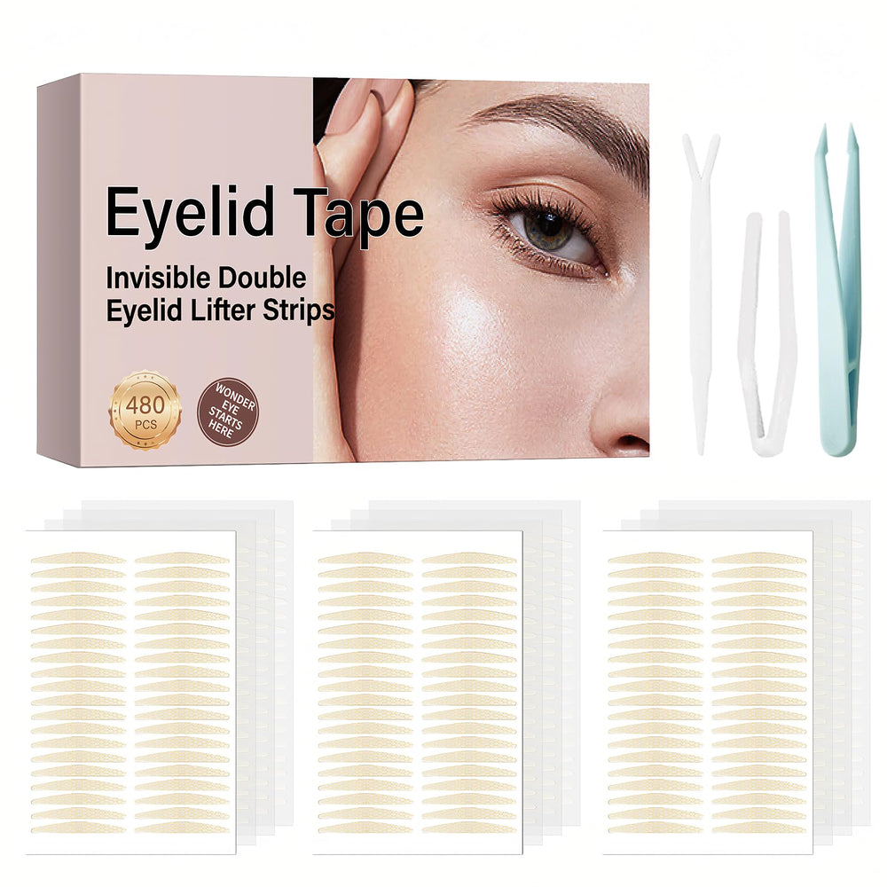 YAGUVI eyelid tape close-up shows slim invisible lifter strip for smooth eyelids.