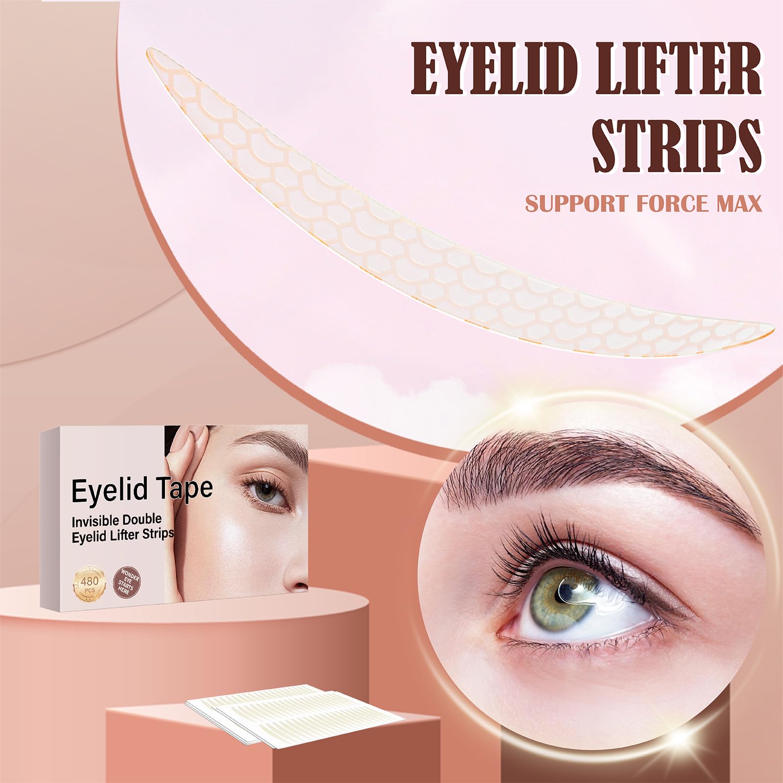 YAGUVI eyelid tape on skin tone demonstrates discreet lift during daily makeup.
