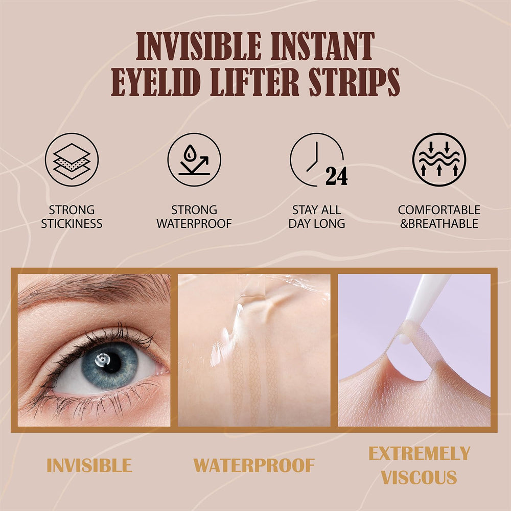 YAGUVI eyelid tape applied with makeup for an invisible lift effect.