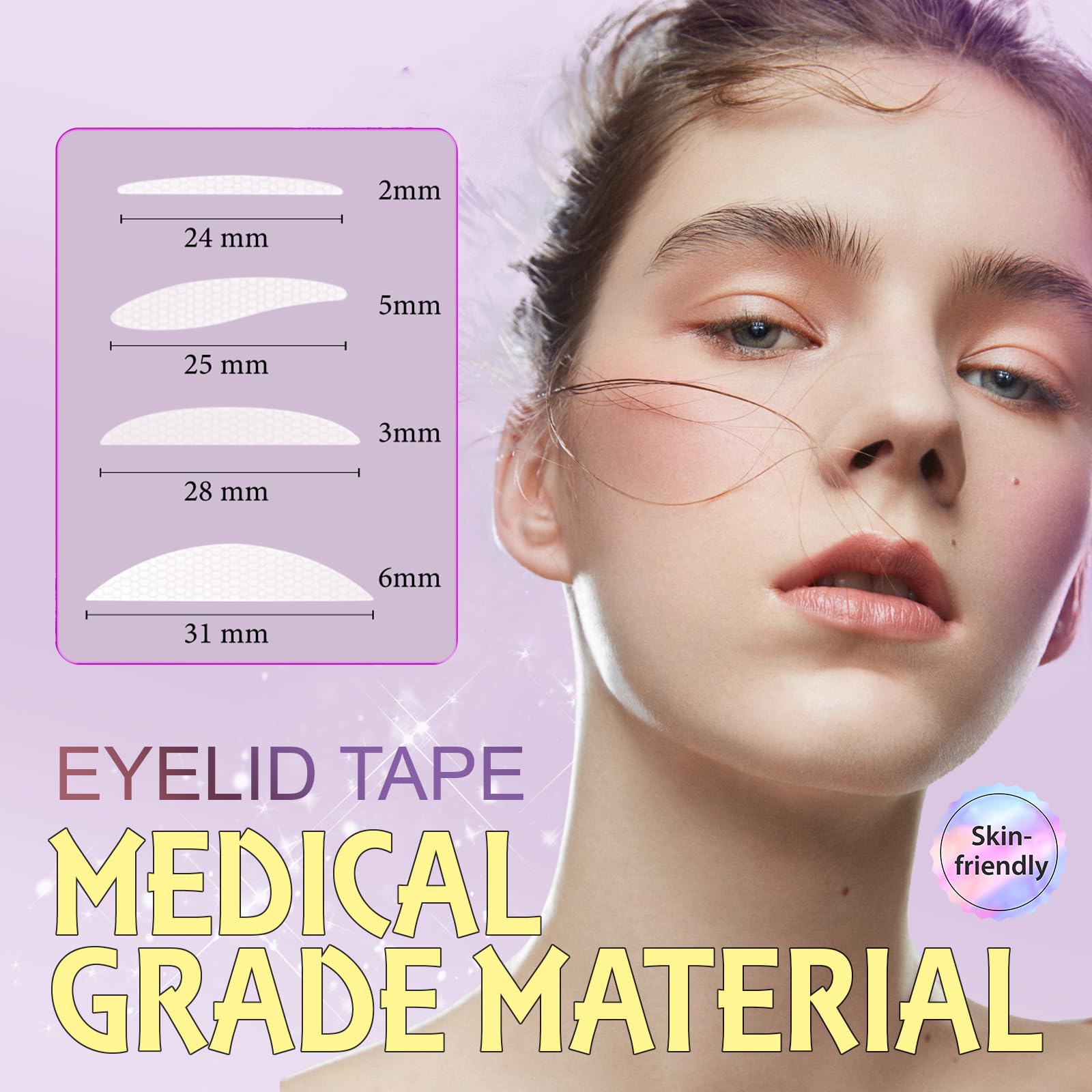 YAGUVI eyelid tape material closeup highlights breathable, hypoallergenic fibers.