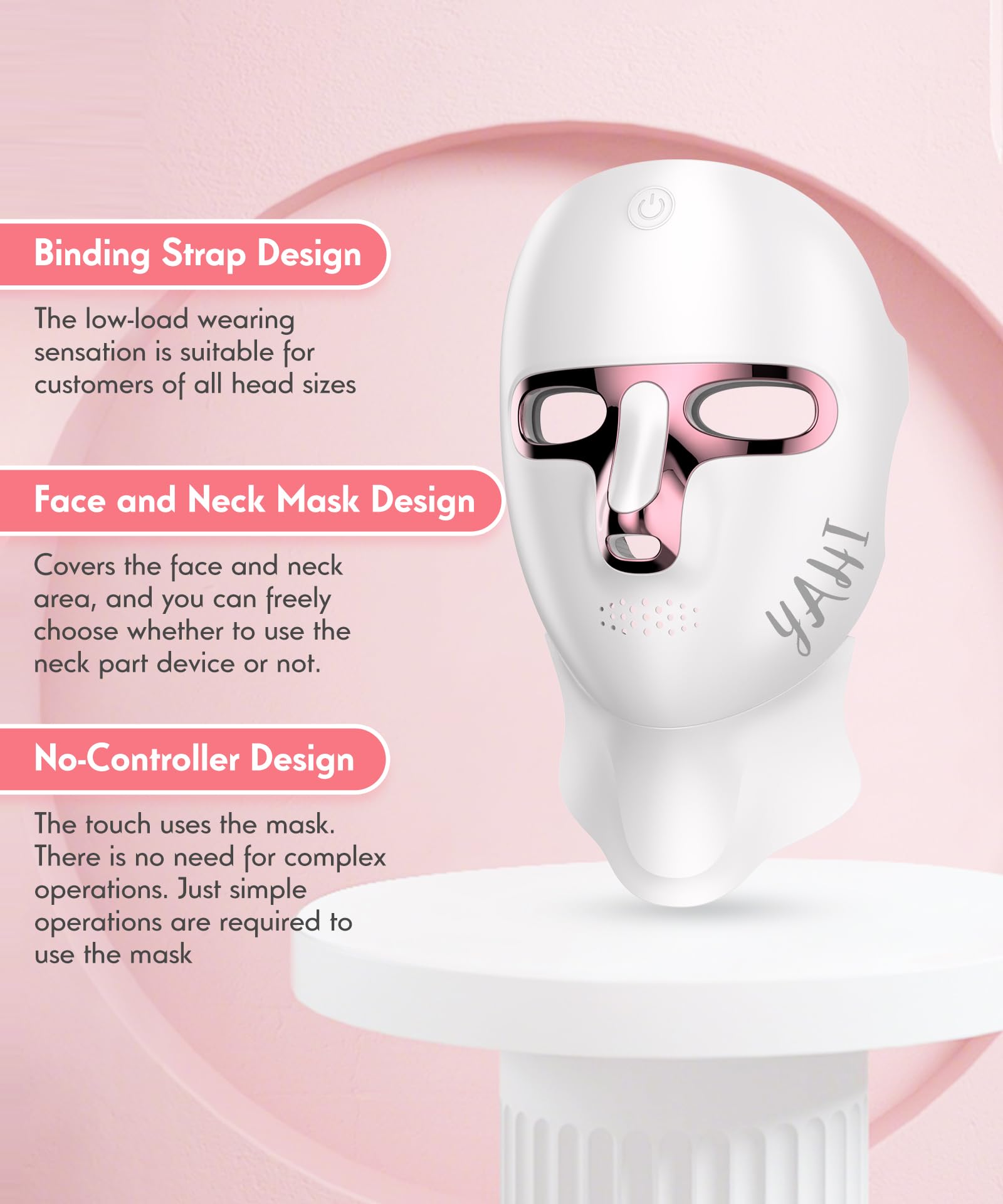 Yahi red-light therapy neck attachment connected for full-face and neck coverage