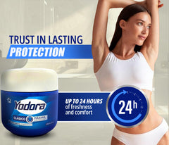 Yahve Yodora Classic 60g jar showing long-lasting 24-hour protection with hydration.