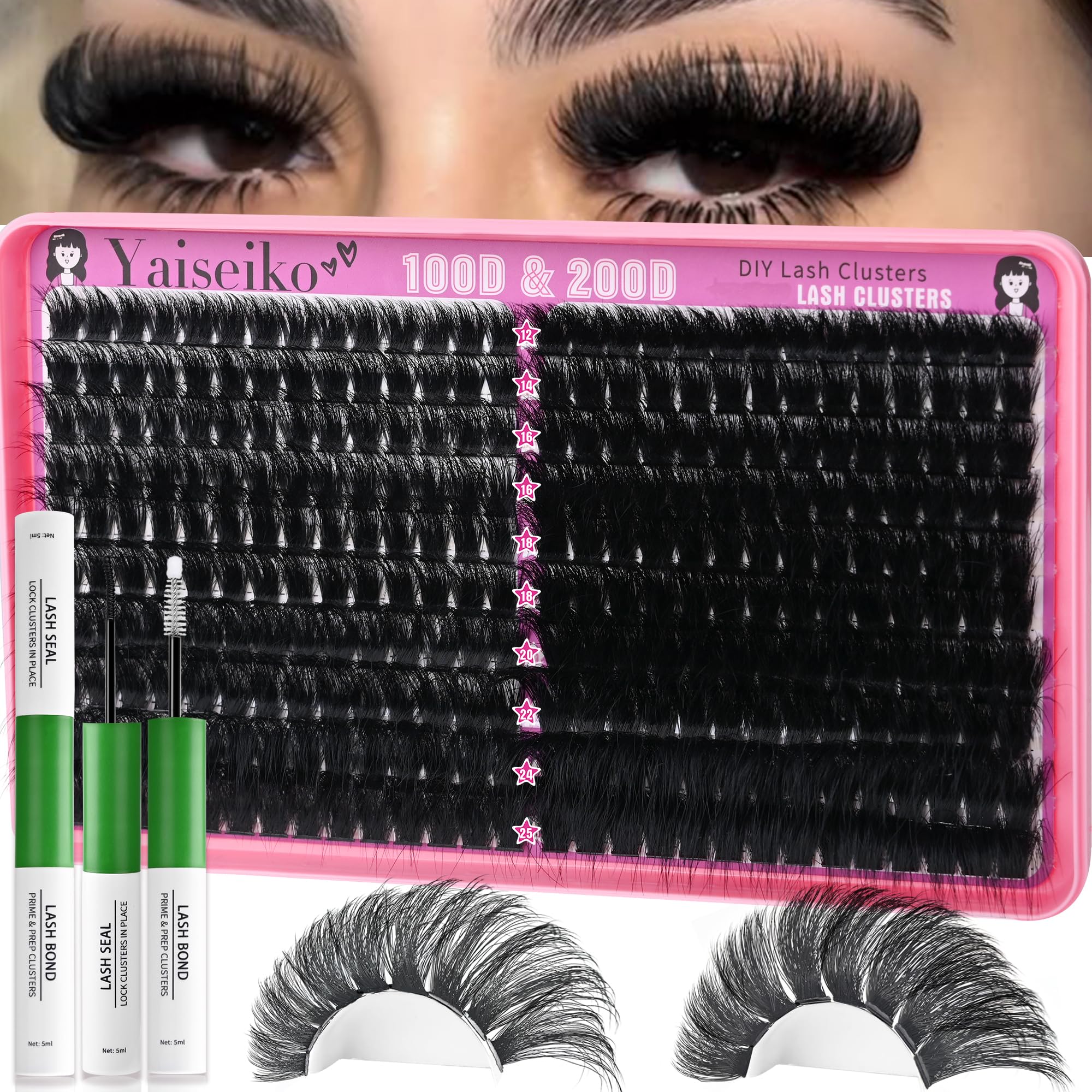Yaiseiko kit clusters 100D-200D, volumen dramático para looks en casa.