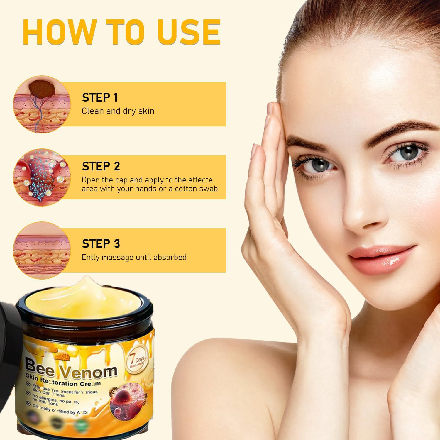 Ylahdent Bee Venom Cream label details emphasize natural ingredients and routine