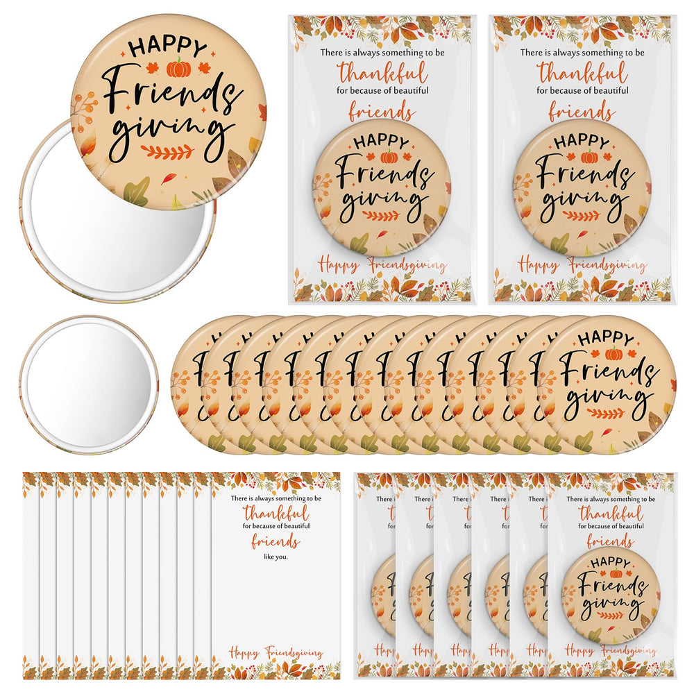 Yalikop pocket mirror with Happy Friendsgiving design for on-the-go touch-ups