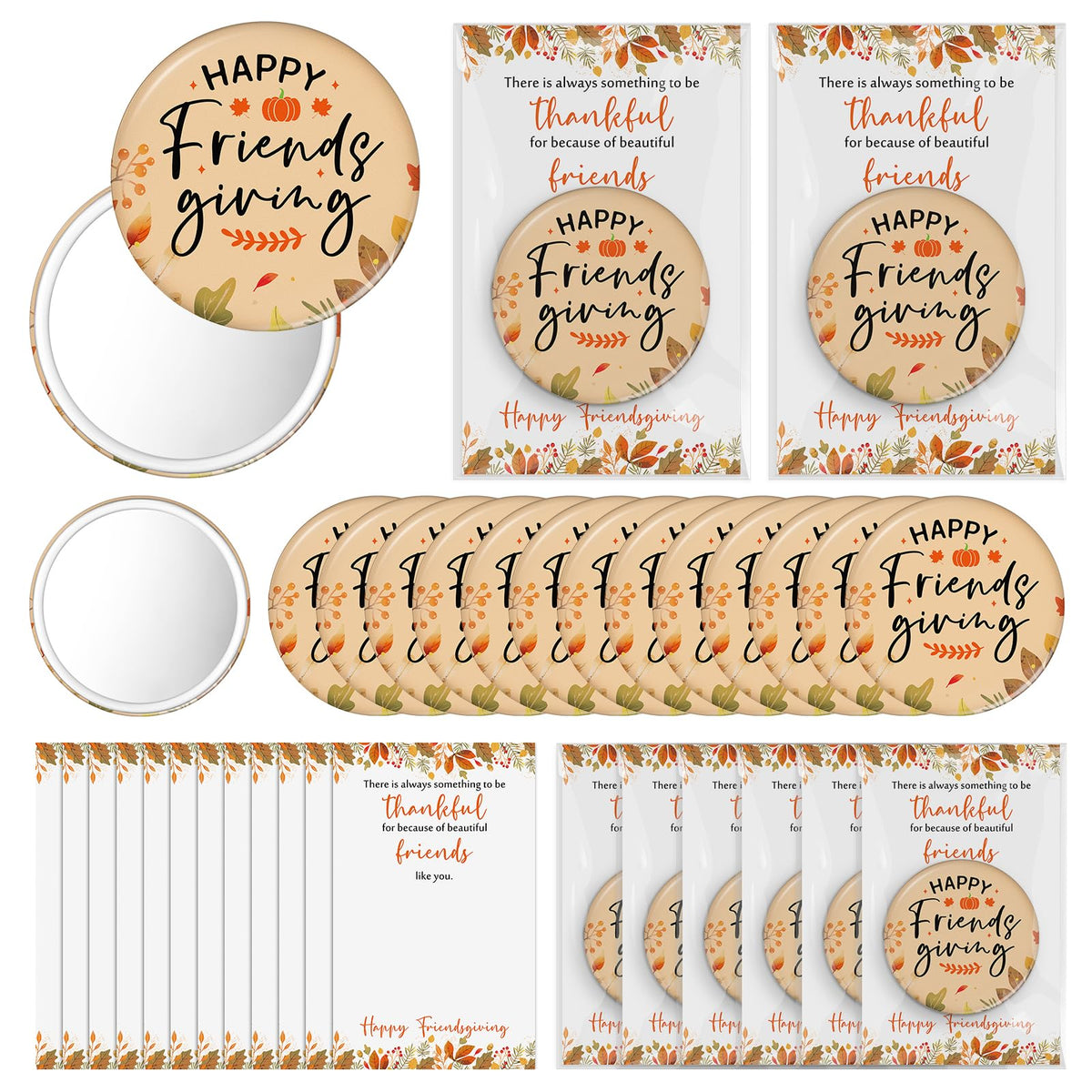 Yalikop pocket mirror with Happy Friendsgiving design for on-the-go touch-ups