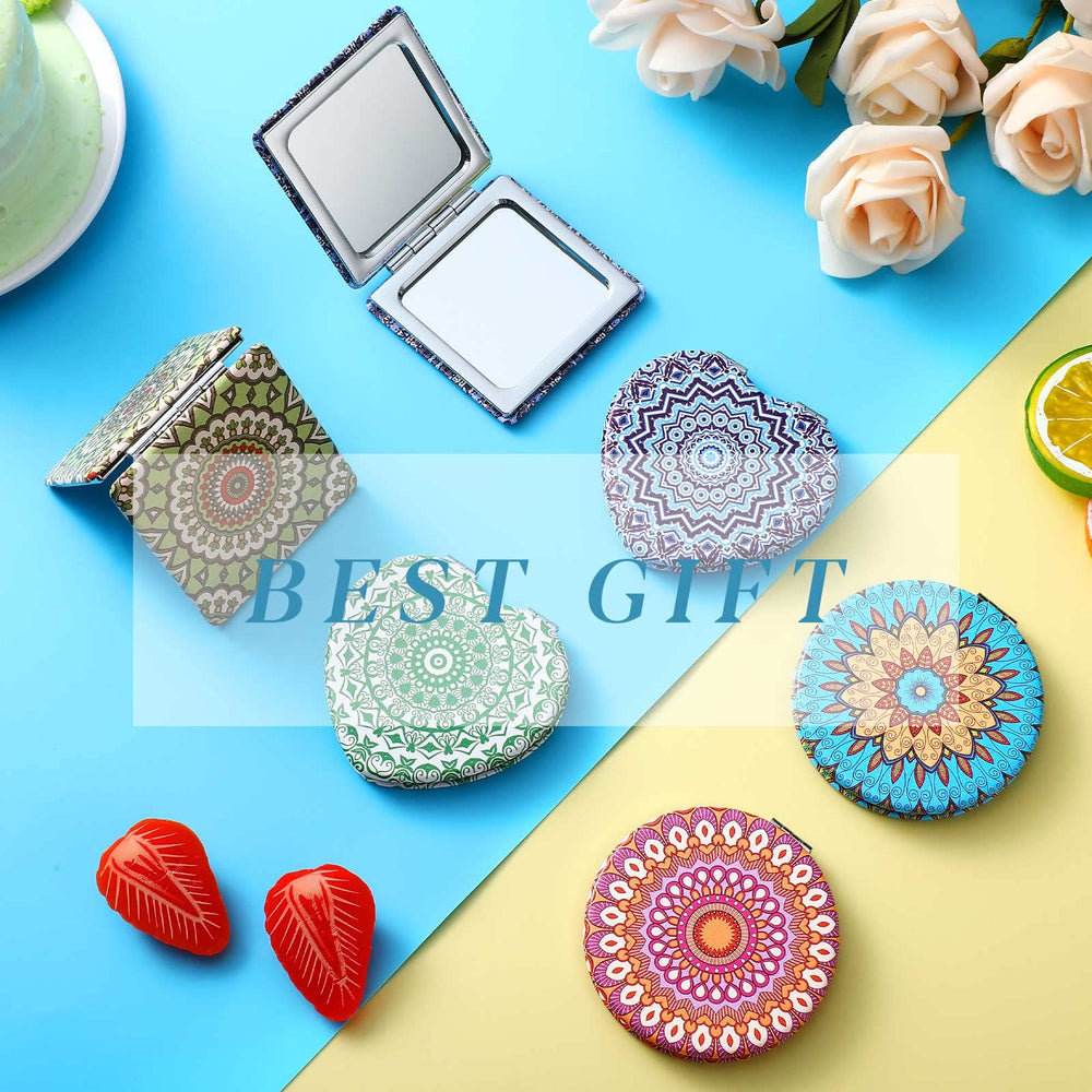 Yalikop mandala round pocket mirror with dual magnification for quick touch-ups