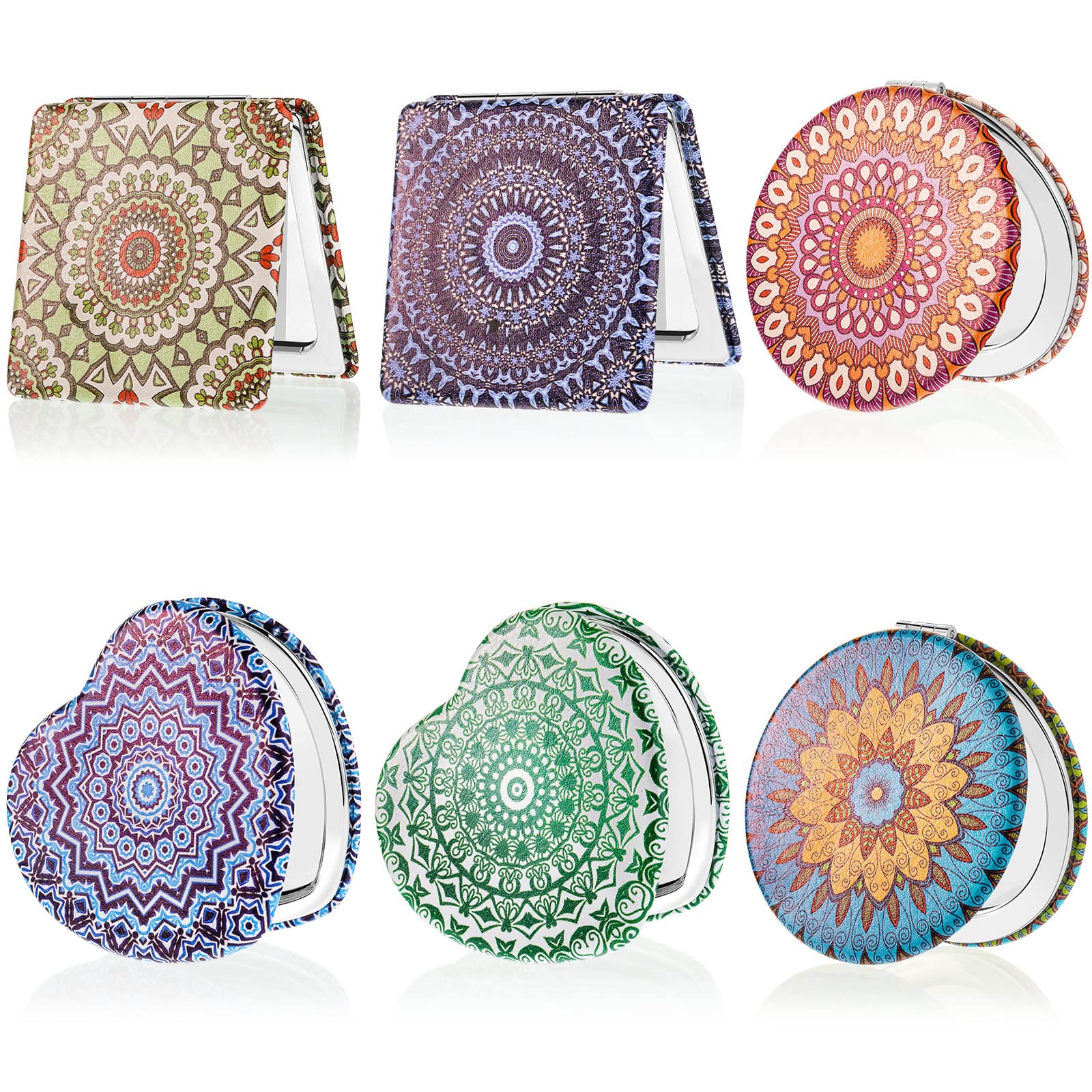 Yalikop Mandala pocket mirror square for quick makeup checks on the go