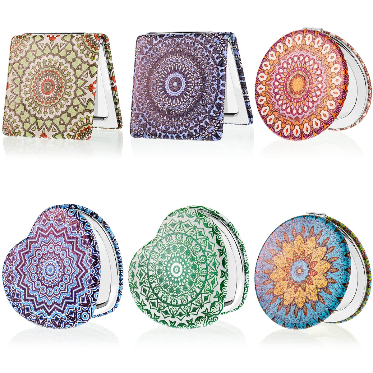 Yalikop Mandala pocket mirror square for quick makeup checks on the go