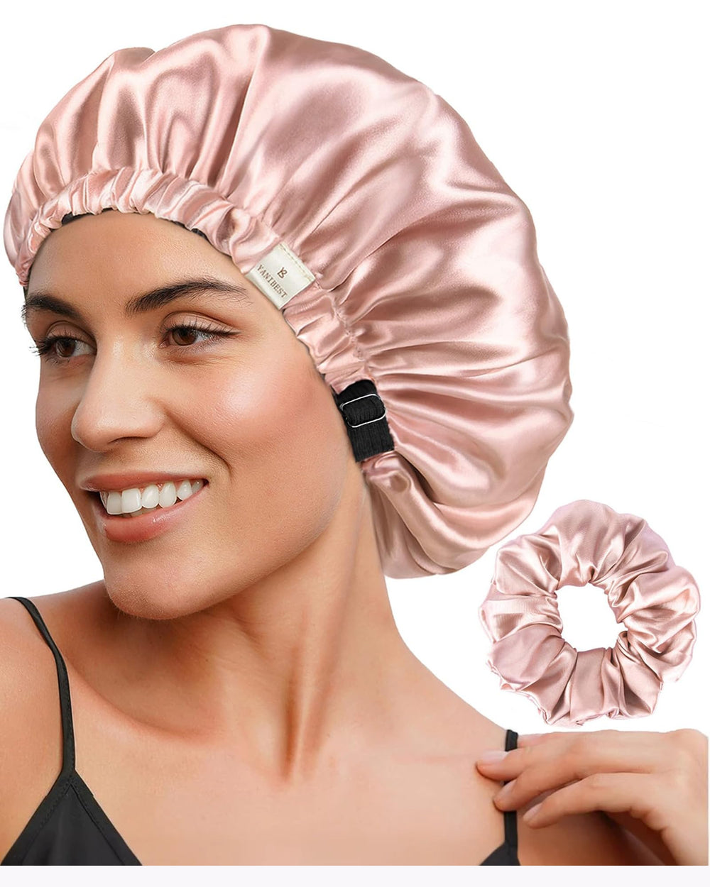 YANIBEST adjustable satin bonnet strap for secure sleep.
