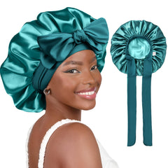 YANIBEST adjustable satin bonnet with tie-band protects hair while sleeping.