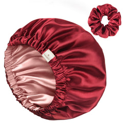 YANIBEST burgundy satin bonnet top view highlights soft texture for hair protection.