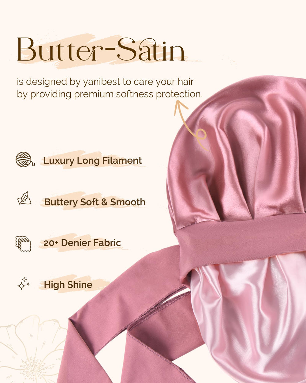 YANIBEST double-layer satin bonnet reduces frizz and adds shine