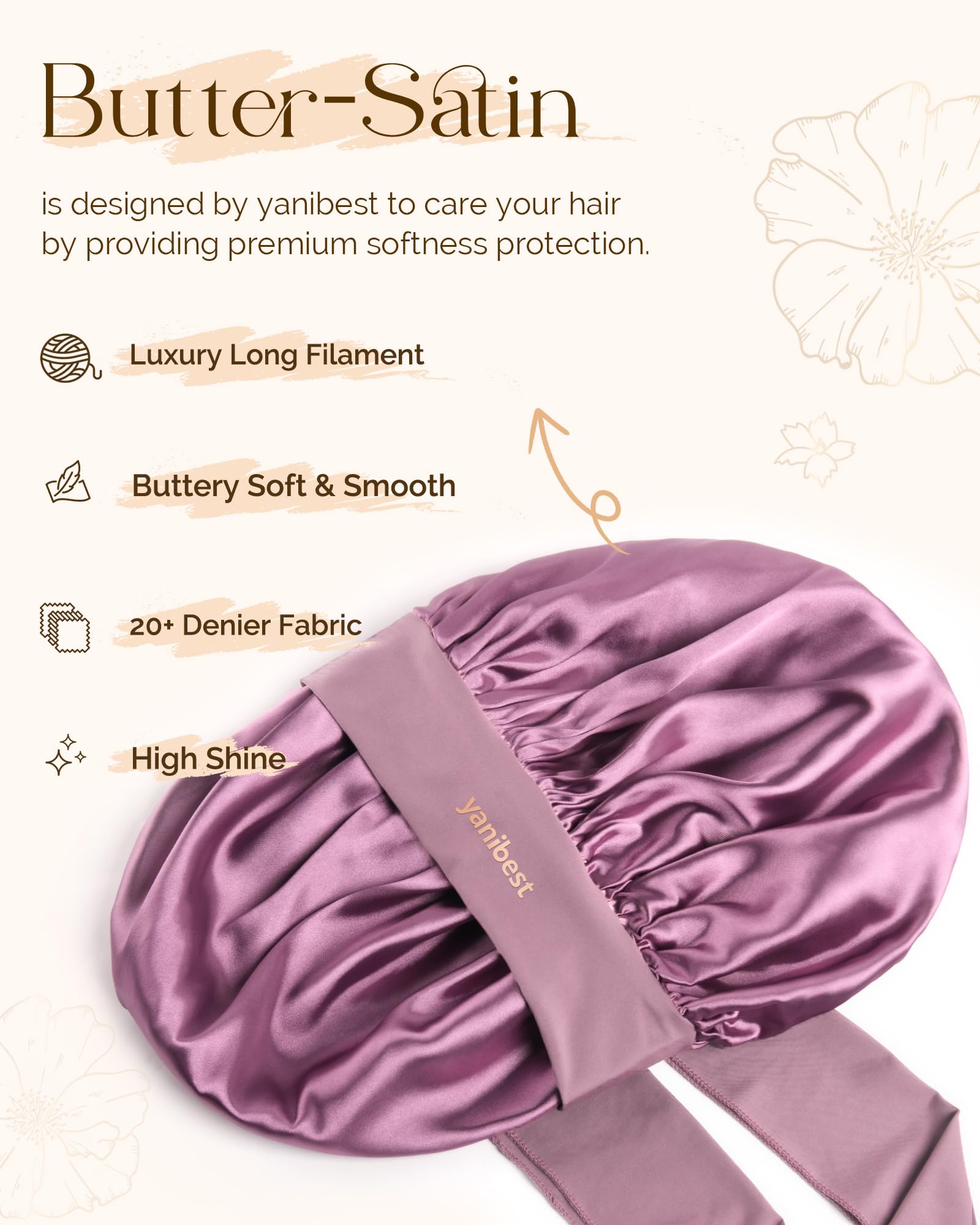 YANIBEST satin sleep cap reduces friction and preserves shine