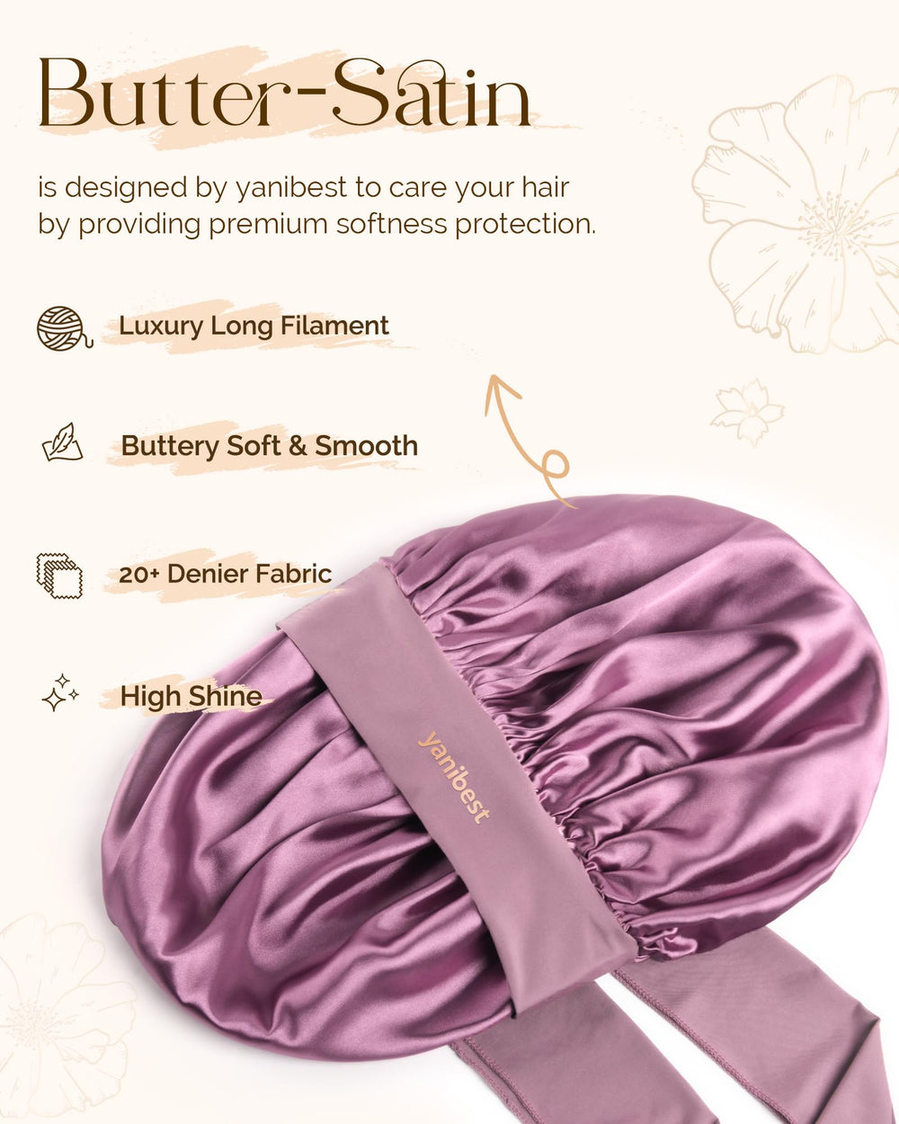 YANIBEST satin sleep cap reduces friction and preserves shine