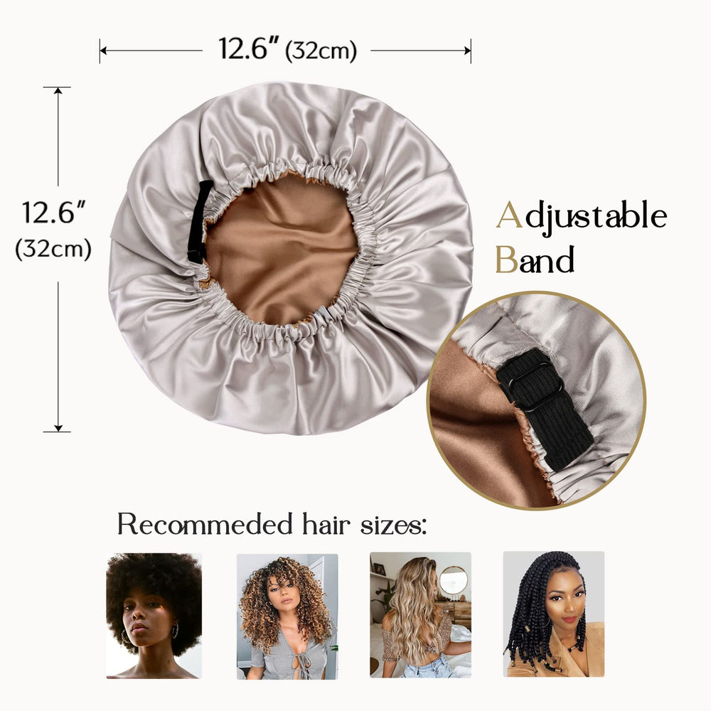 YANIBEST multifunctional satin bonnet used during night routine to keep hair away from face.
