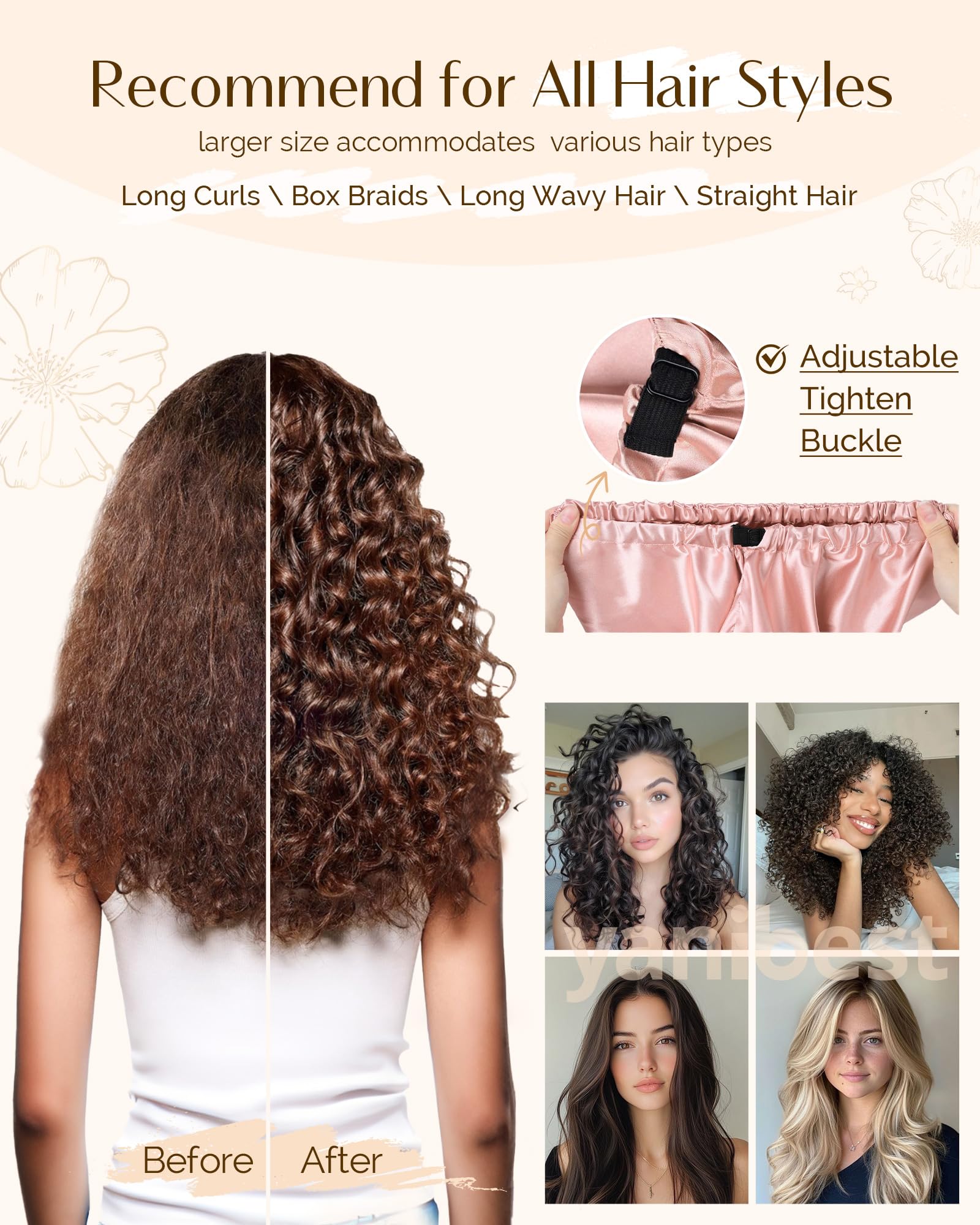 YANIBEST multifunctional satin bonnet suitable for skincare and face washing