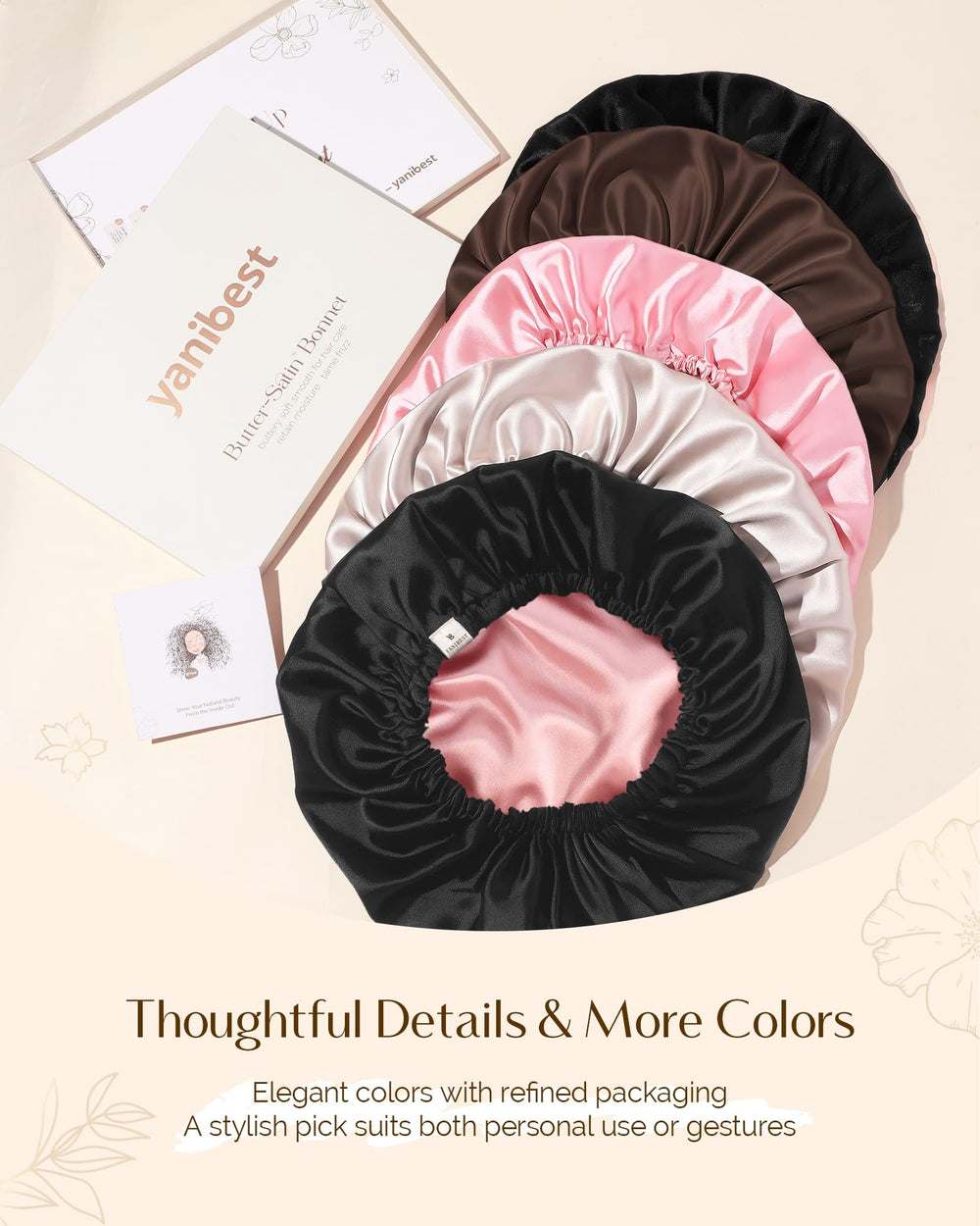 YANIBEST satin bonnet color options suit different styles and outfits.