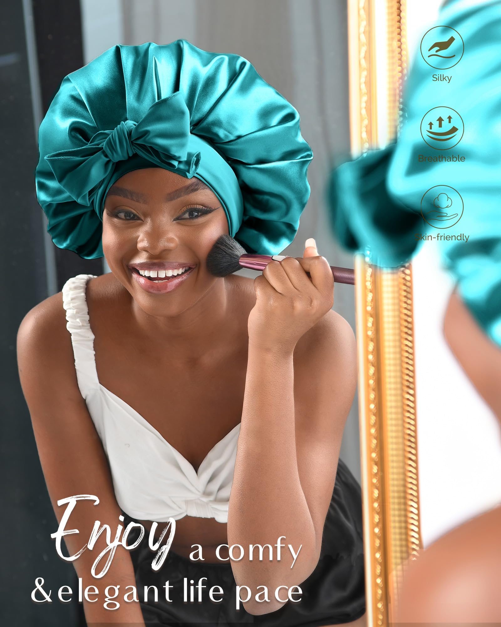 YANIBEST satin bonnet suitable for face washing and nighttime skincare routines.