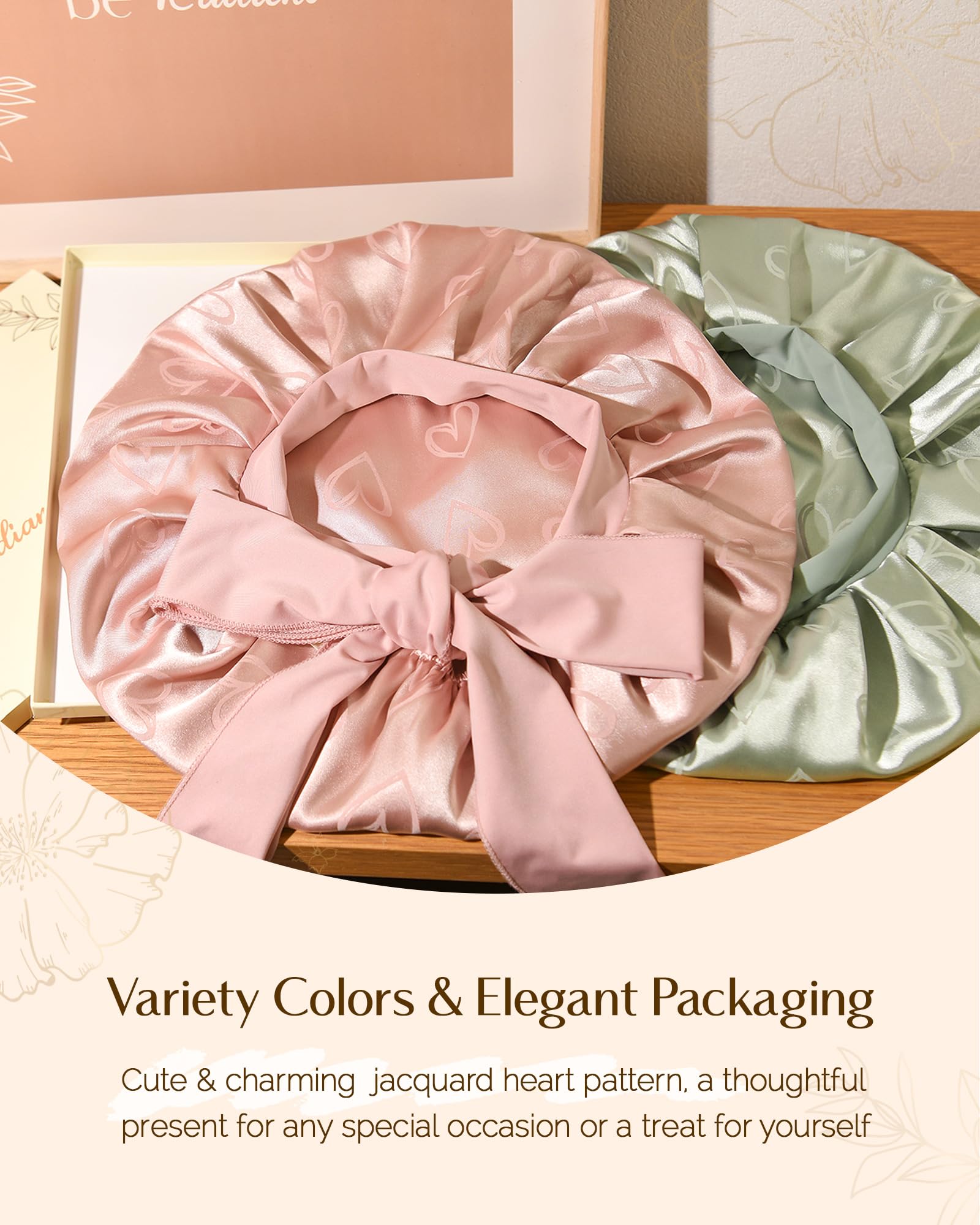YANIBEST satin bonnet on model to protect curls during sleep