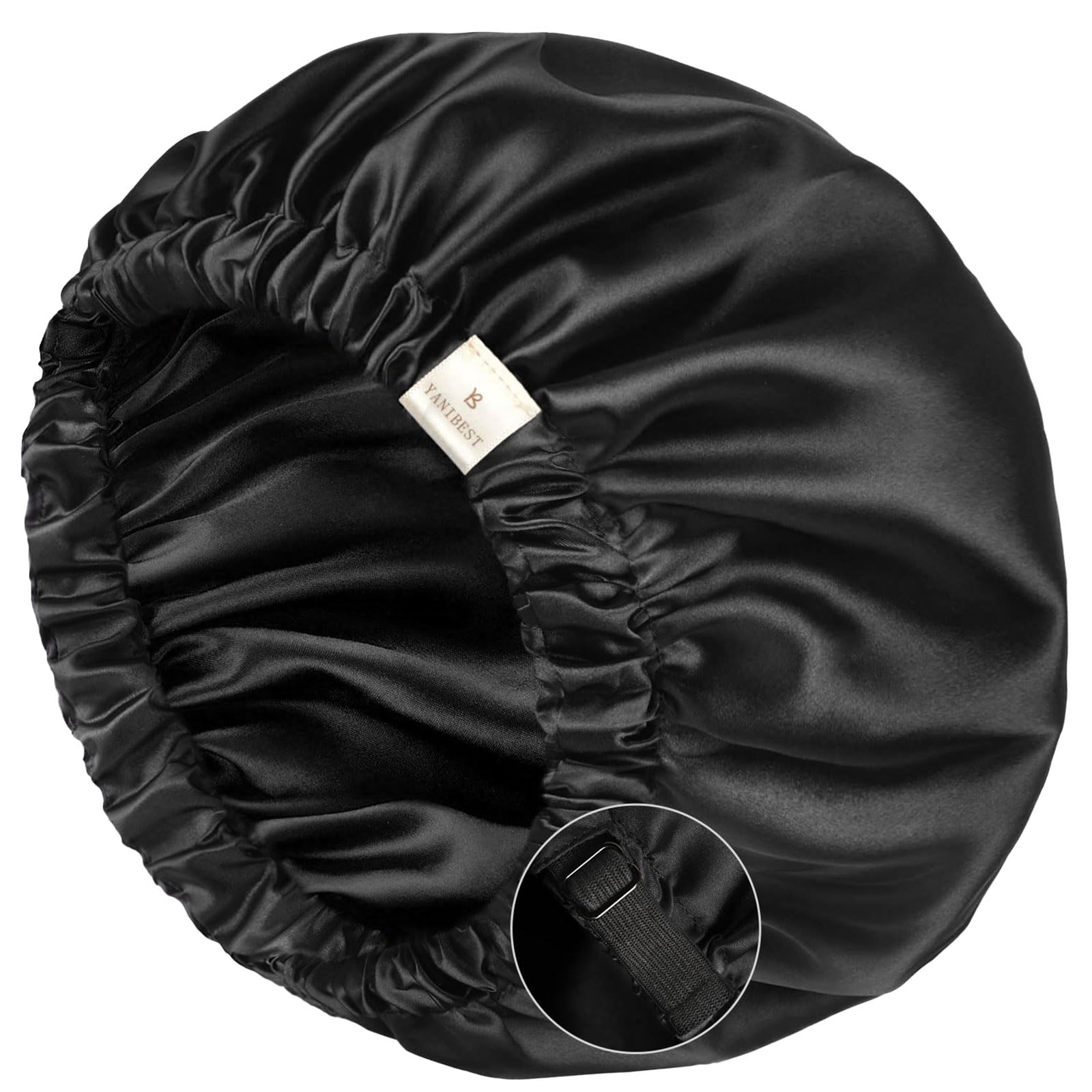 YANIBEST satin bonnet soft material close-up for gentle sleep comfort and scalp-friendly wear.