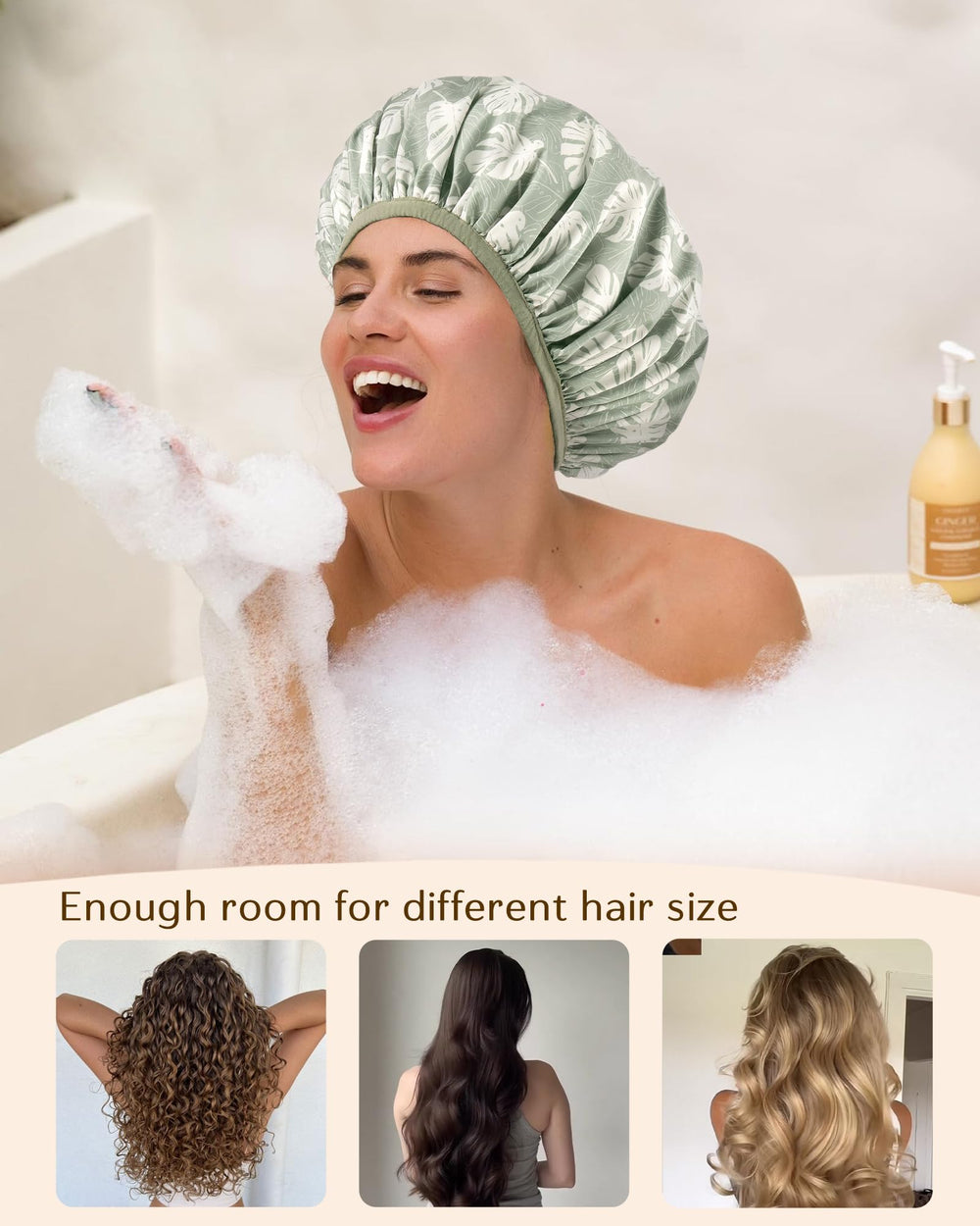 Yanibest cap accommodating long hair and braids during shower