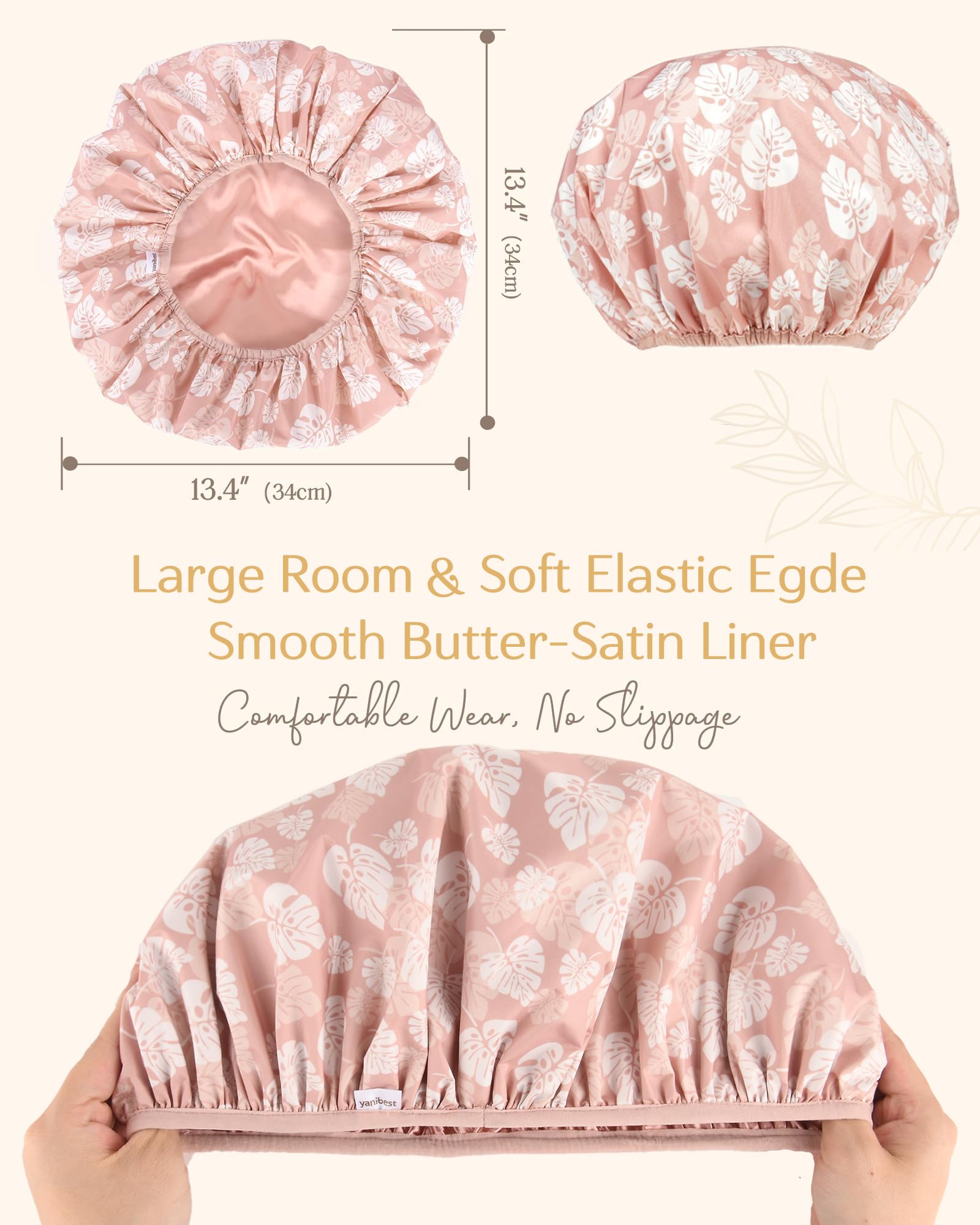 Yanibest shower cap satin interior closeup highlights soft butter satin lining protecting hair