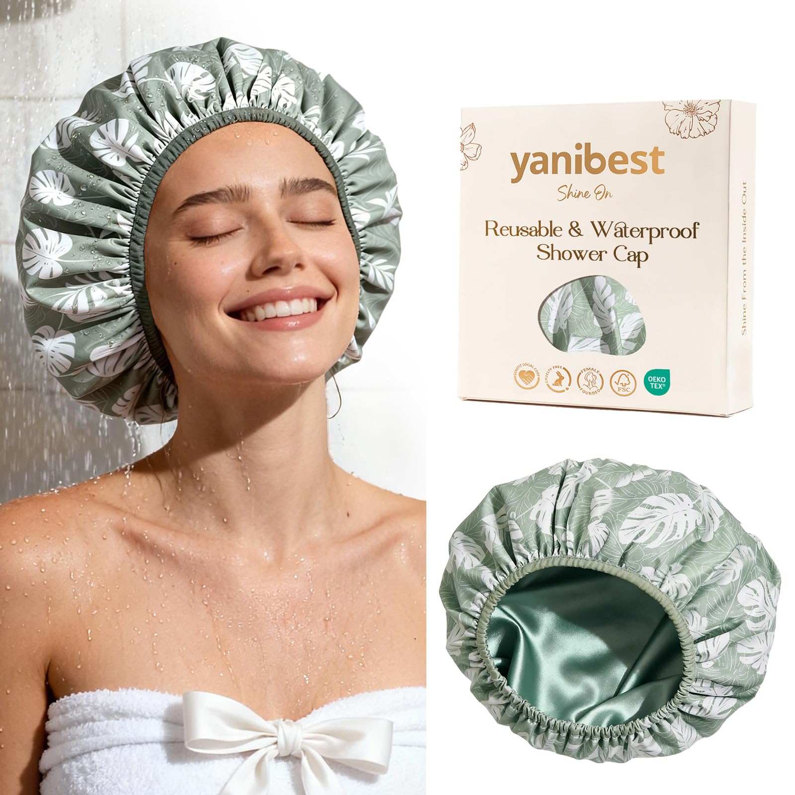 Yanibest shower cap exterior showcases waterproof layer to keep hair dry