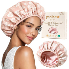 Yanibest shower cap waterproof top view shows secure fit for dry hair during showers