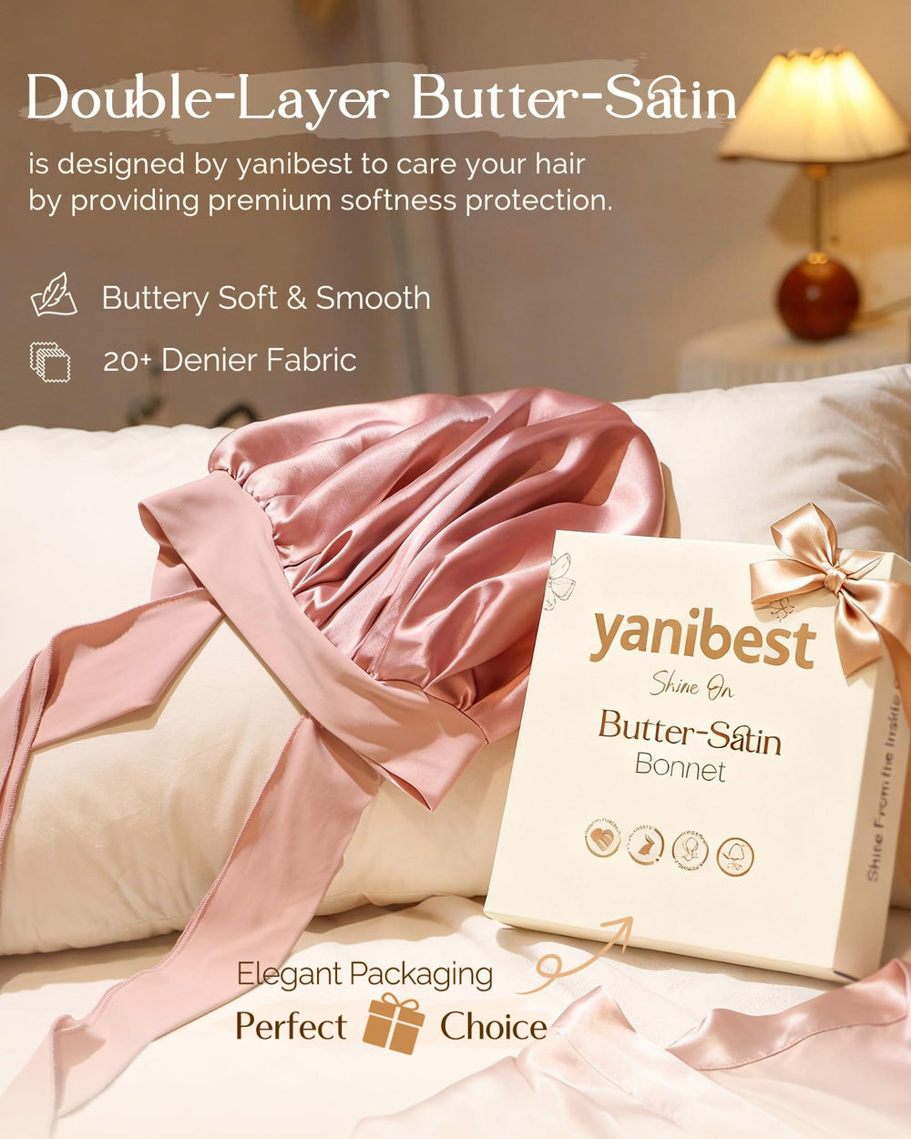 YANIBEST Silk Bonnet adjustable band secures a snug, comfortable fit all night.
