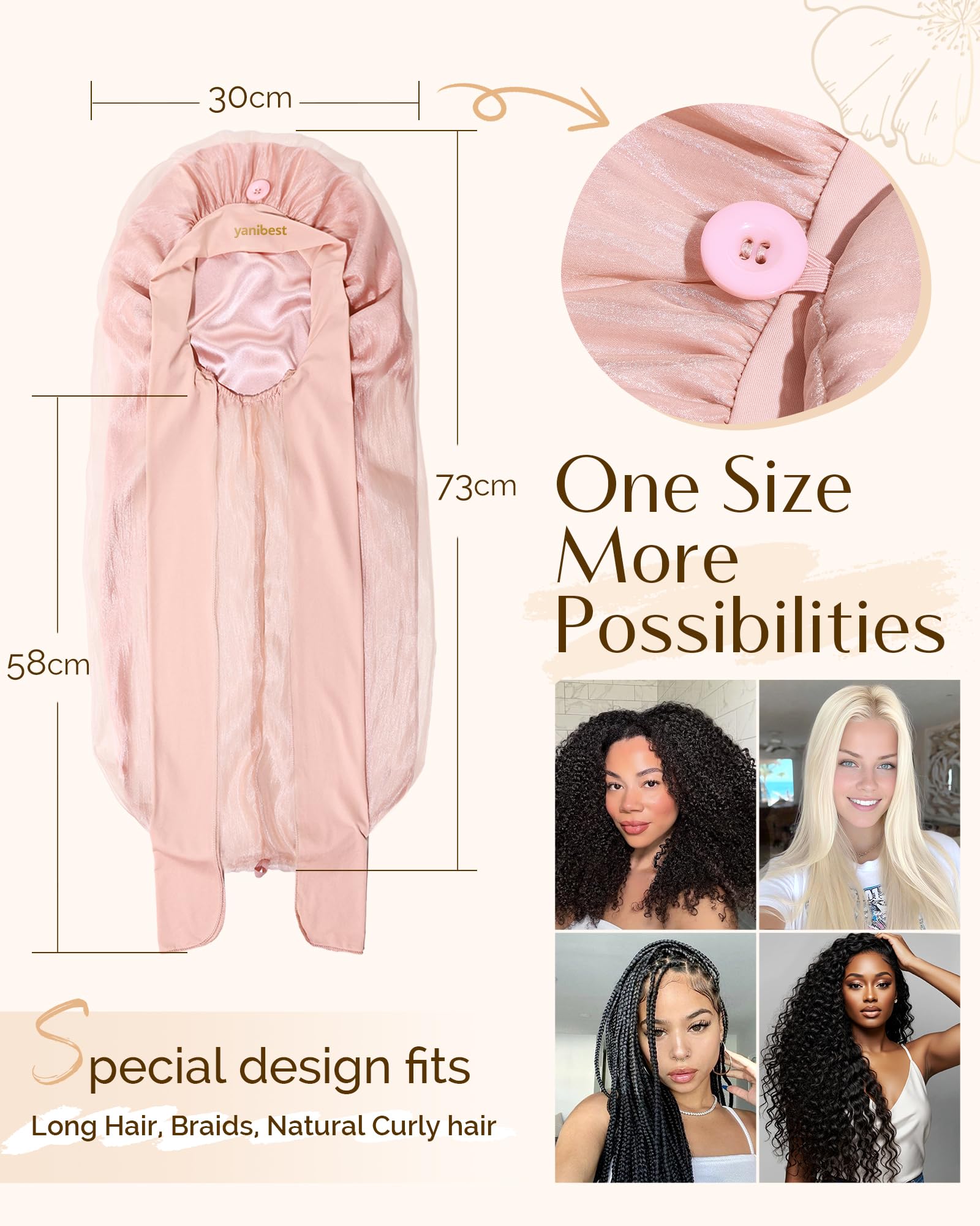 YANIBEST silk bonnet supports fragile curly hair by reducing pillow friction