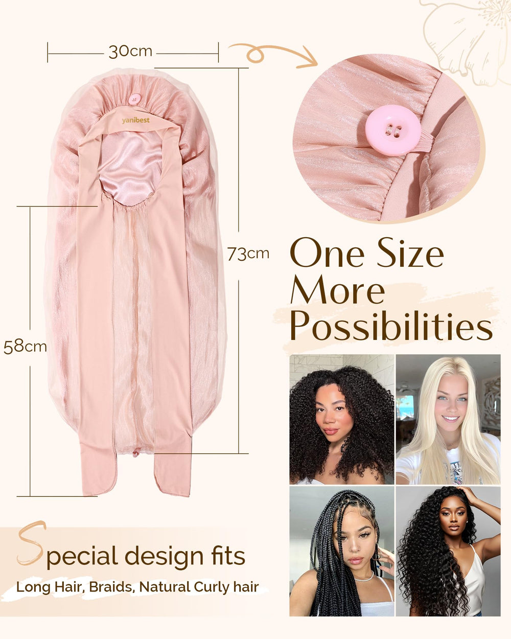 YANIBEST silk bonnet supports fragile curly hair by reducing pillow friction
