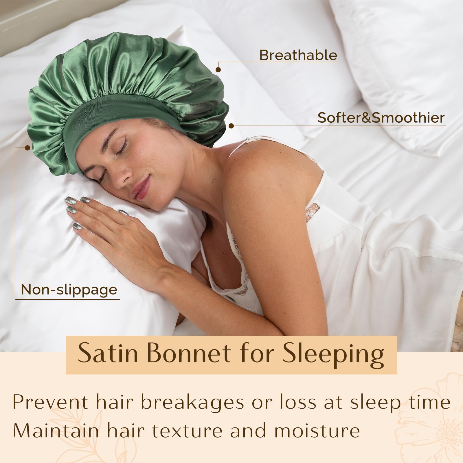 YANIBEST Silk Bonnet double-layer satin provides enhanced hair protection overnight.