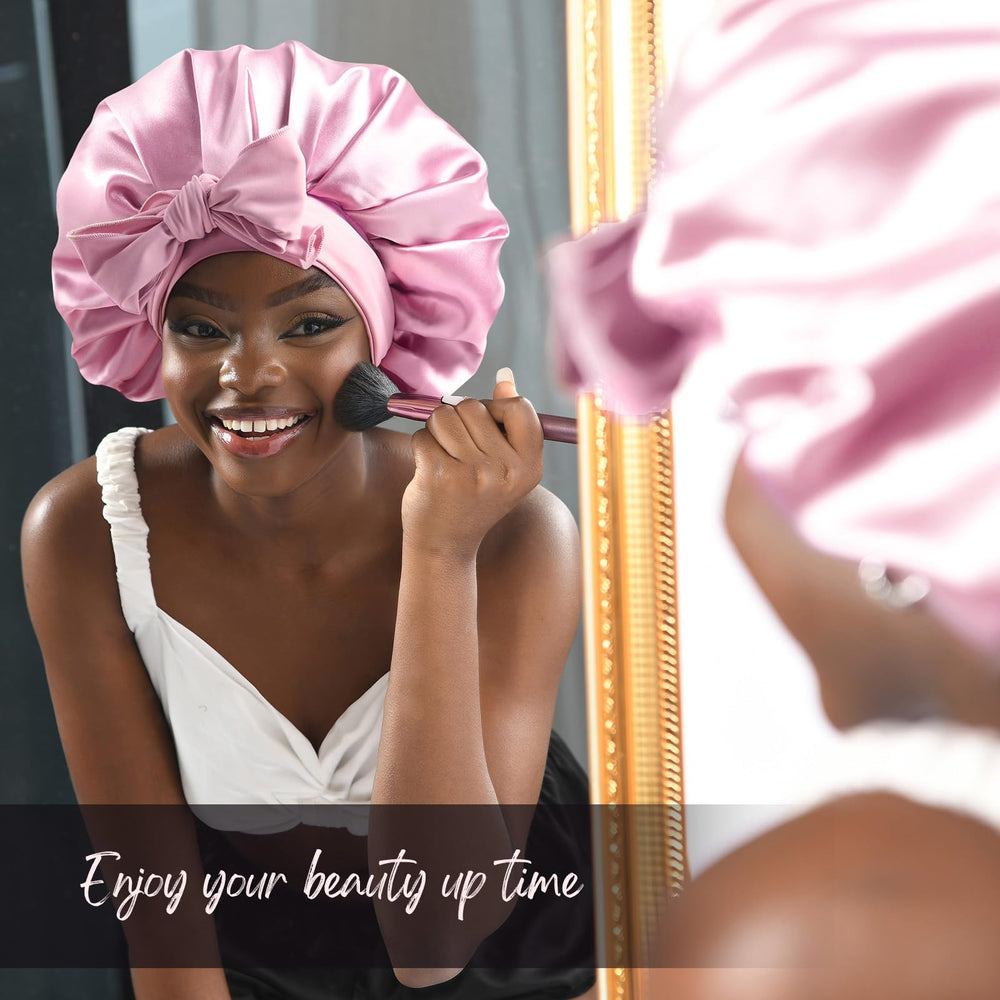 YANIBEST silk bonnet styled with a front bow for versatile sleep look