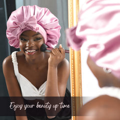 YANIBEST silk bonnet styled with a front bow for versatile sleep look